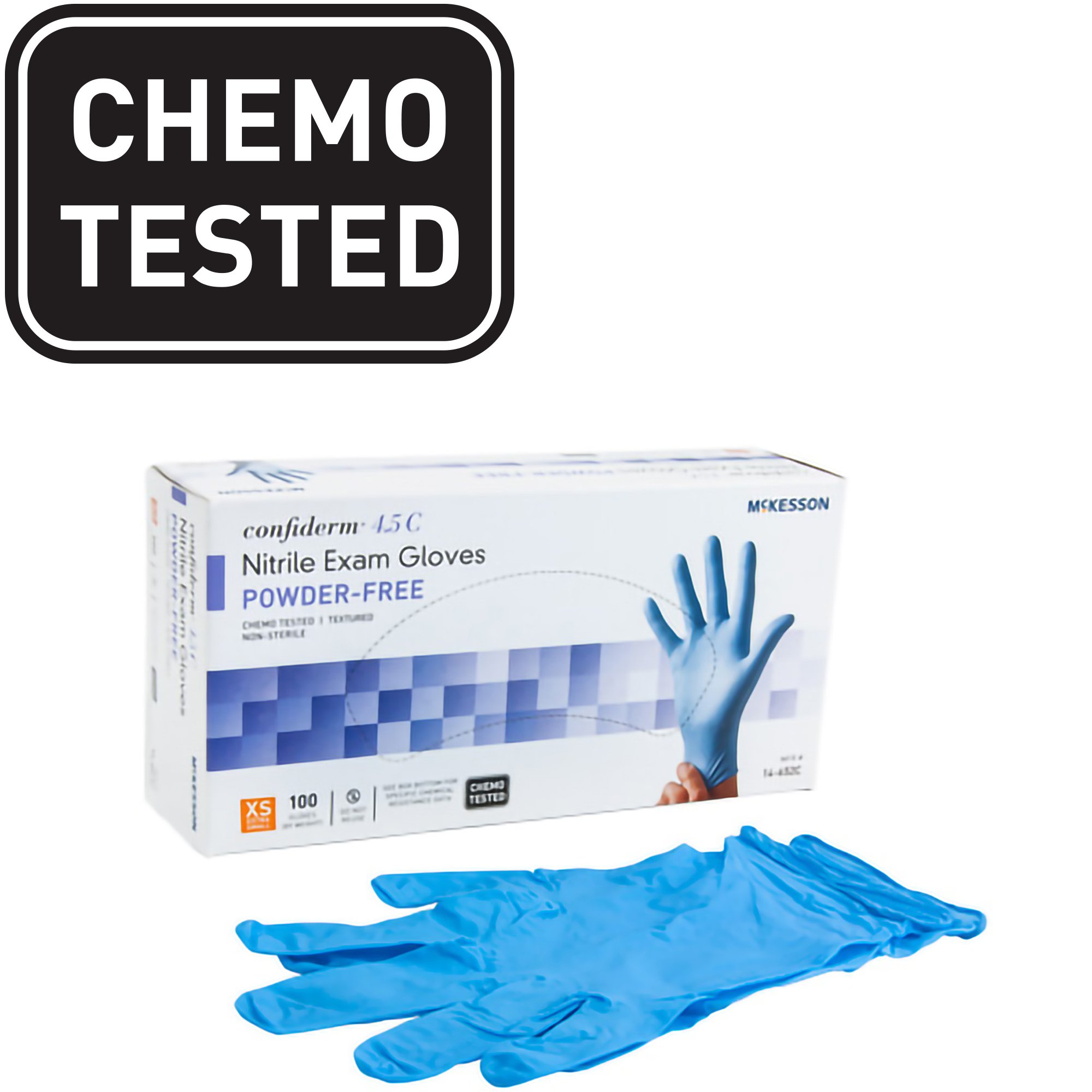 McKesson Brand 14-652C - McKesson Confiderm® 4.5C Nitrile Exam Glove, Extra Small, Blue - 100/Box, 1000/Case