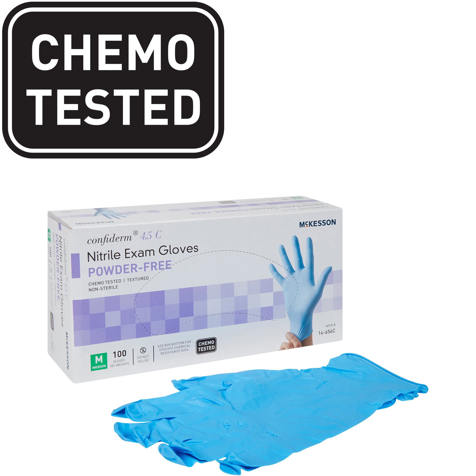 McKesson Brand 14-656C - McKesson Confiderm® 4.5C Nitrile Exam Glove, Medium, Blue - 100/Box, 1000/Case