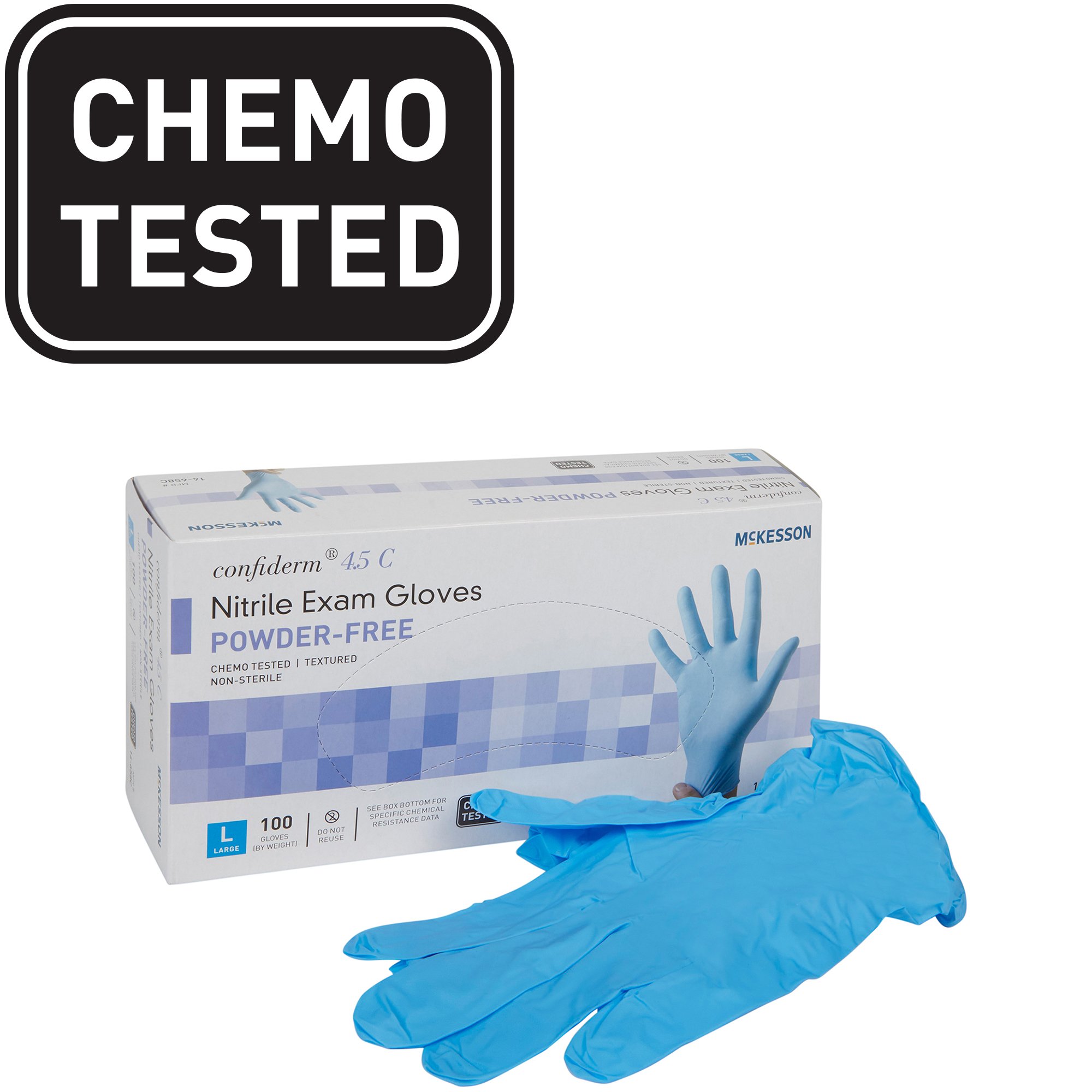 McKesson Brand 14-658C - McKesson Confiderm® 4.5C Nitrile Exam Glove, Large, Blue - 100/Box, 1000/Case