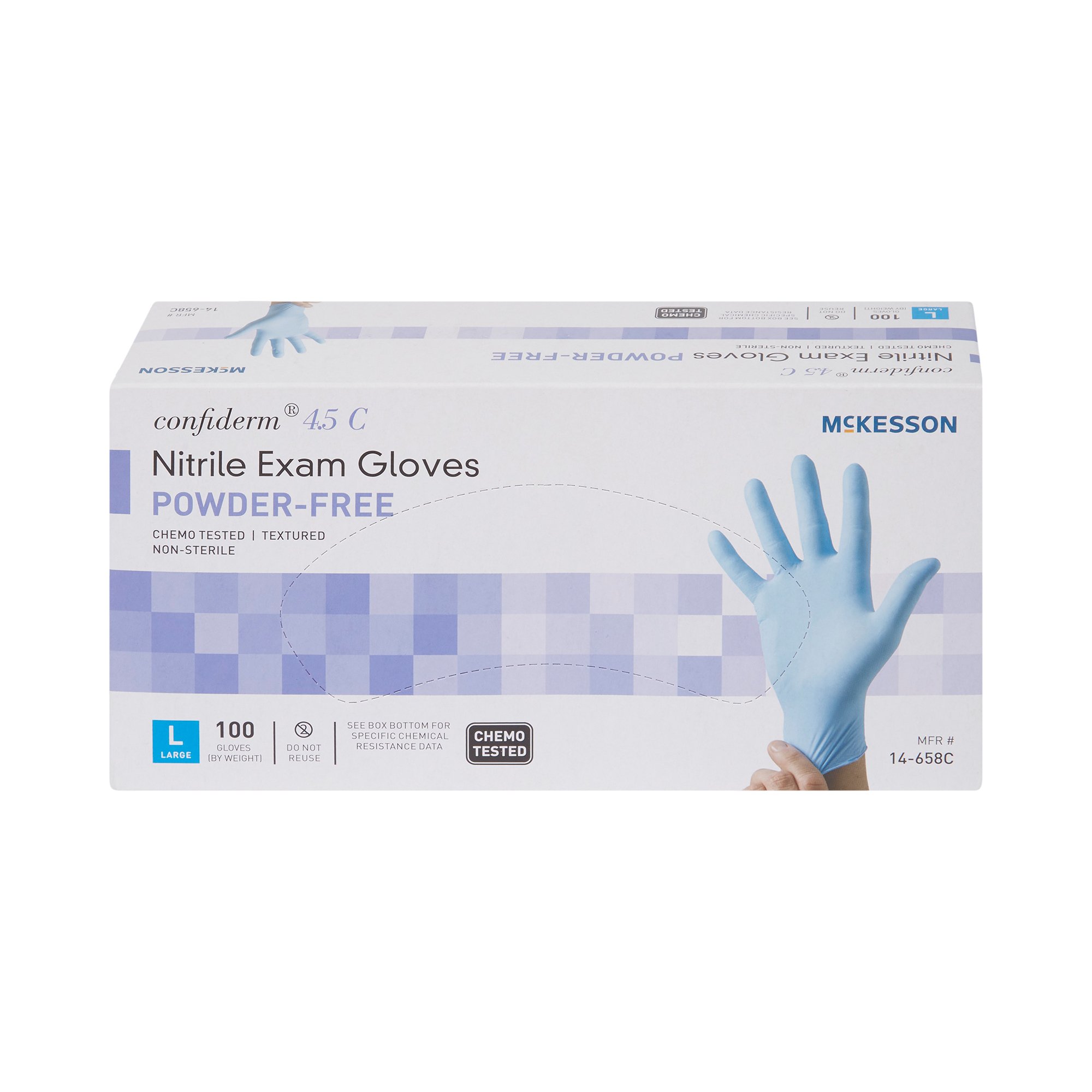 McKesson Brand 14-658C - McKesson Confiderm® 4.5C Nitrile Exam Glove, Large, Blue - 100/Box, 1000/Case