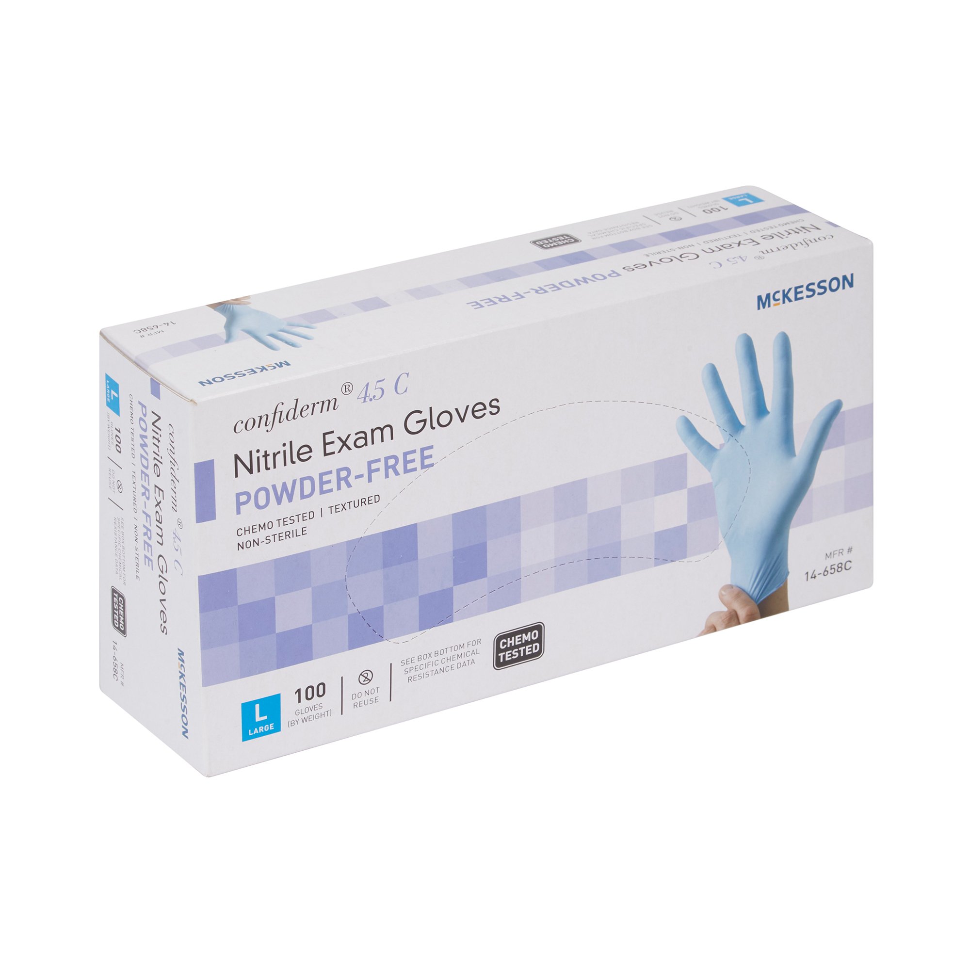 McKesson Brand 14-658C - McKesson Confiderm® 4.5C Nitrile Exam Glove, Large, Blue - 100/Box, 1000/Case
