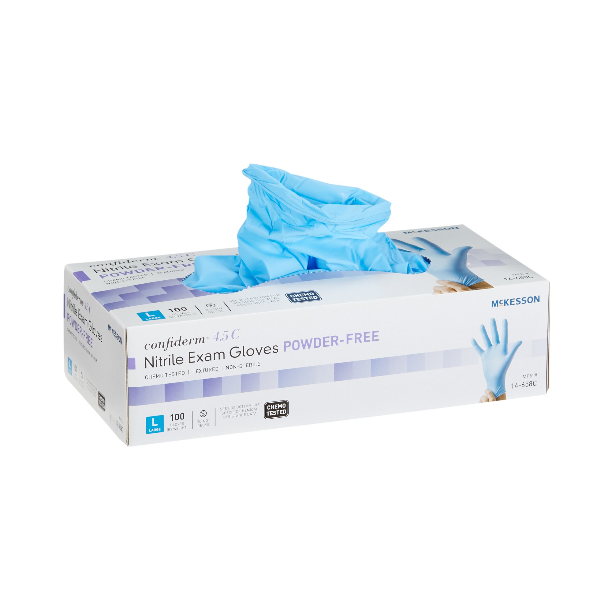 McKesson Brand 14-658C - McKesson Confiderm® 4.5C Nitrile Exam Glove, Large, Blue - 100/Box, 1000/Case