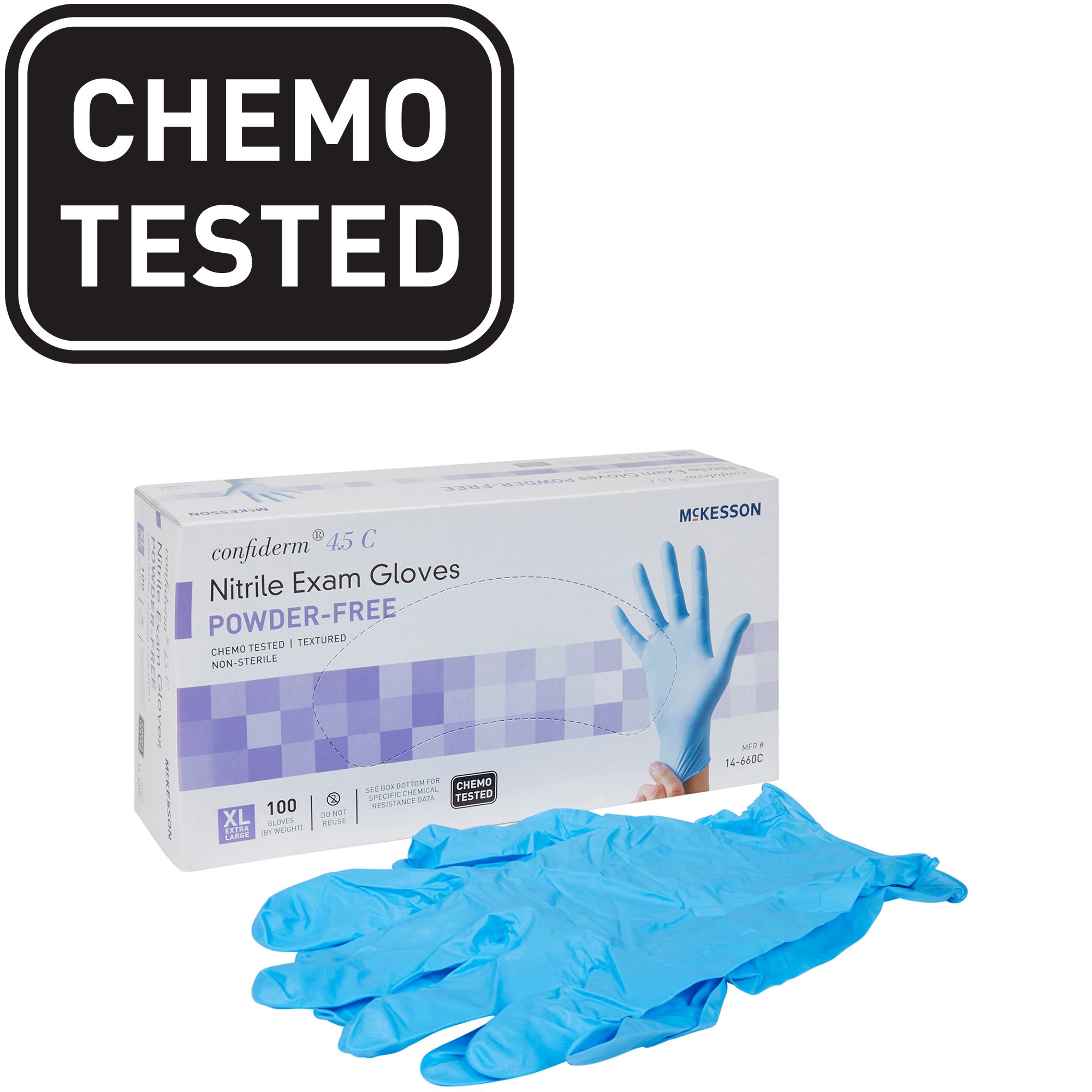 McKesson Brand 14-660C - McKesson Confiderm® 4.5C Nitrile Exam Glove, Extra Large, Blue - 100/Box, 1000/Case