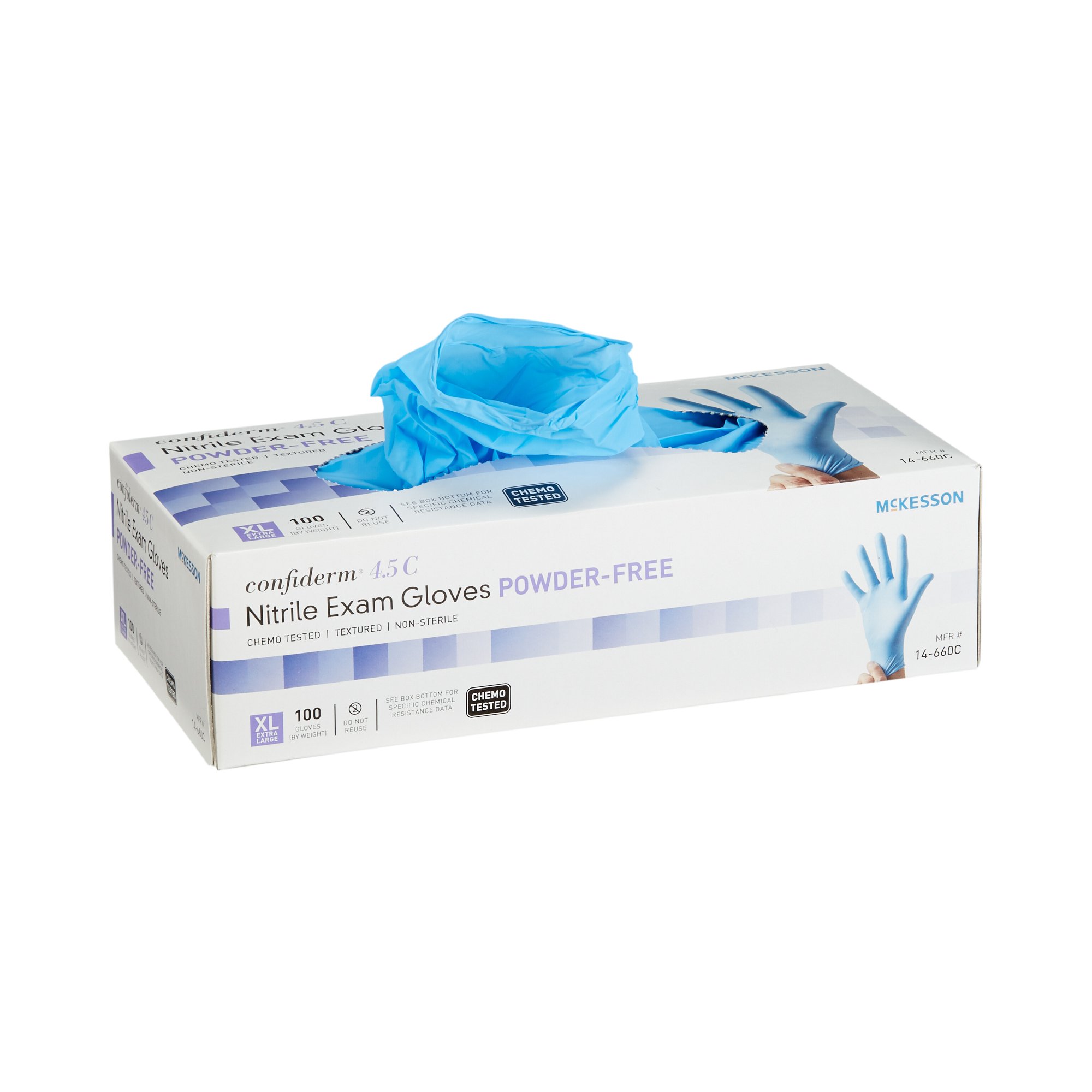 McKesson Brand 14-660C - McKesson Confiderm® 4.5C Nitrile Exam Glove, Extra Large, Blue - 100/Box, 1000/Case