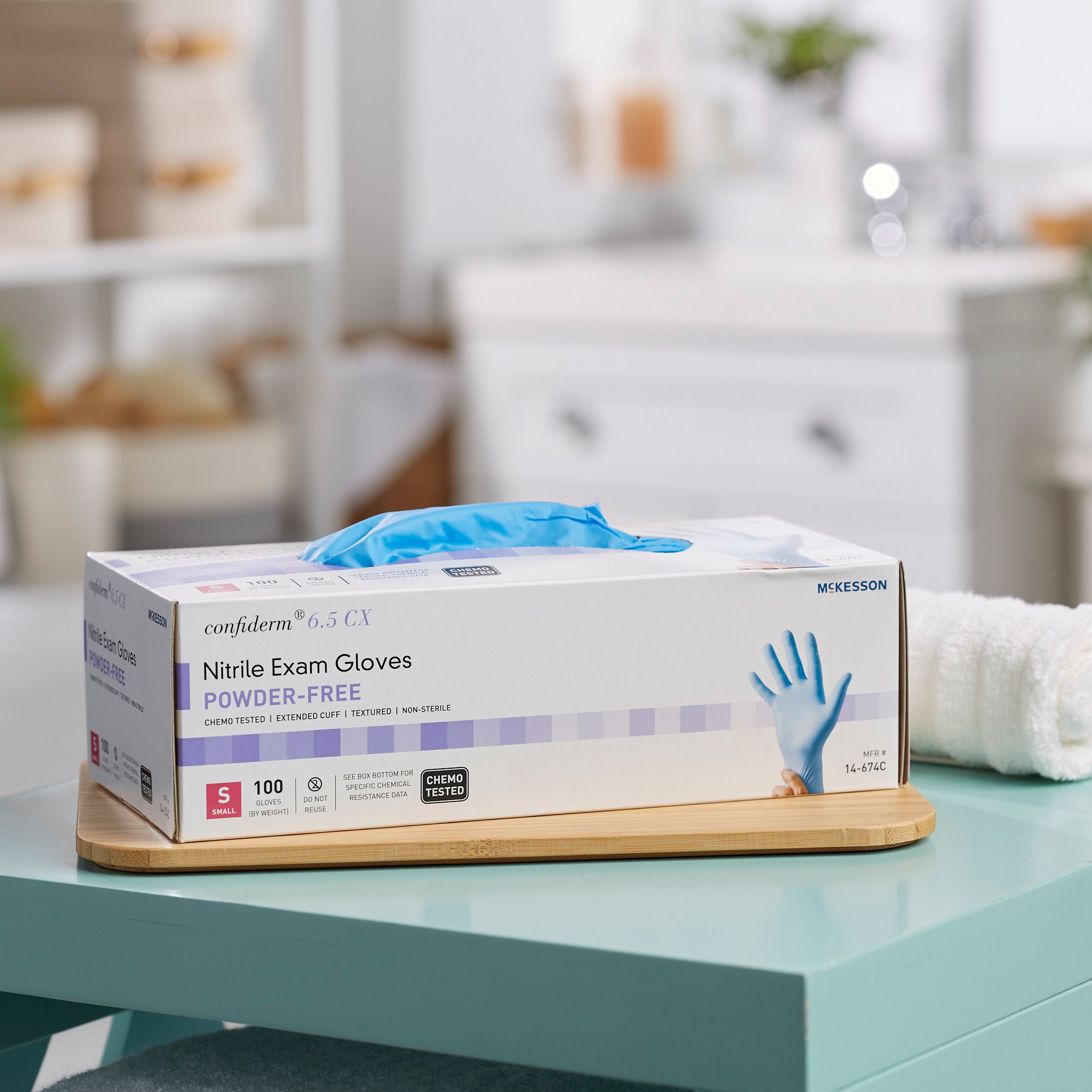 McKesson Brand 14-674C - McKesson Confiderm® 6.5CX Nitrile Extended Cuff Length Exam Glove, Small, Blue - 100/Box, 1000/Case