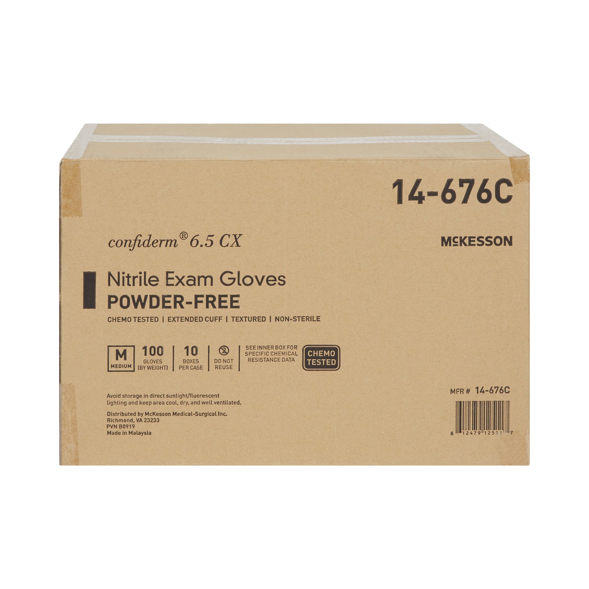 McKesson Brand 14-676C - McKesson Confiderm® 6.5CX Nitrile Extended Cuff Length Exam Glove, Medium, Blue - 100/Box, 1000/Case