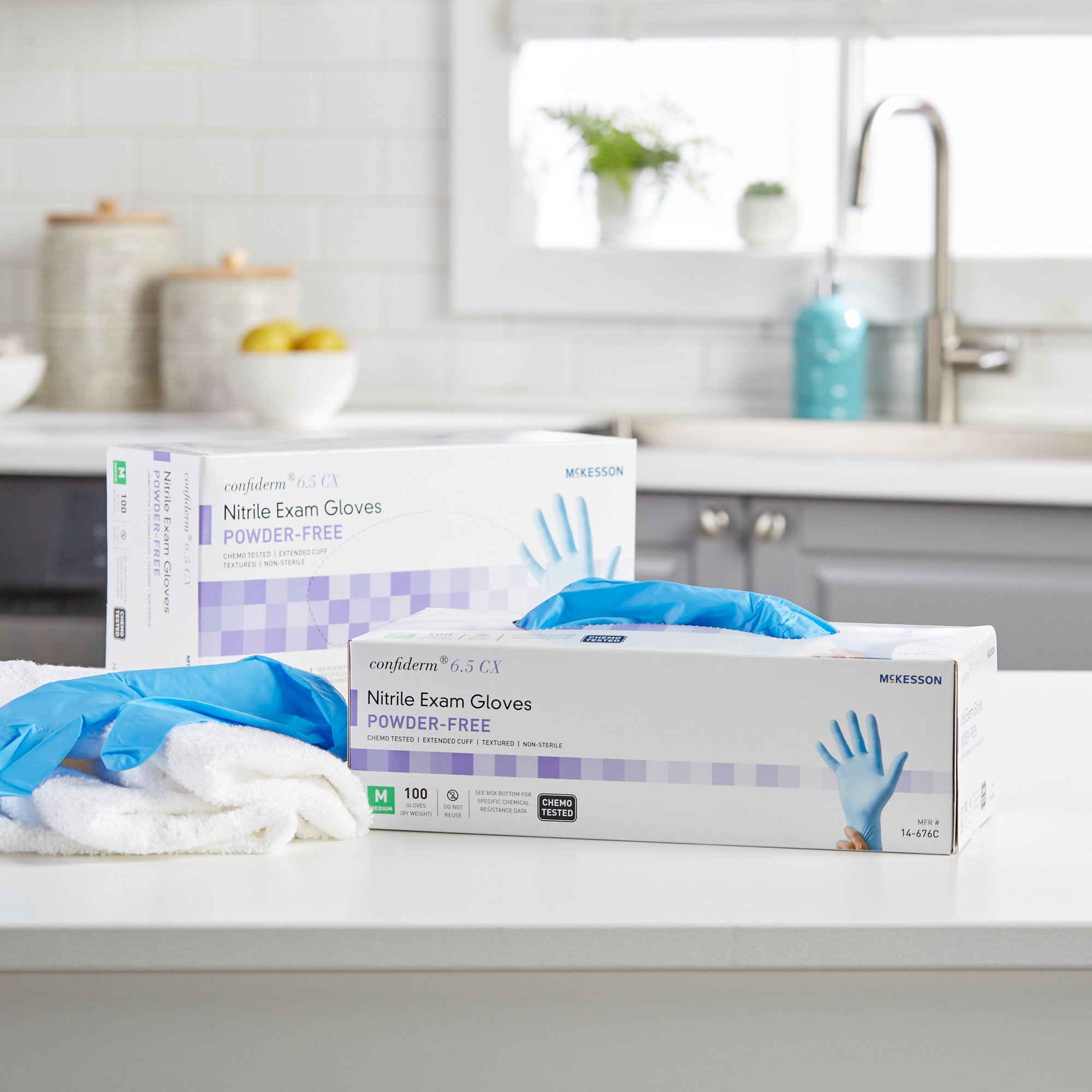 McKesson Brand 14-676C - McKesson Confiderm® 6.5CX Nitrile Extended Cuff Length Exam Glove, Medium, Blue - 100/Box, 1000/Case