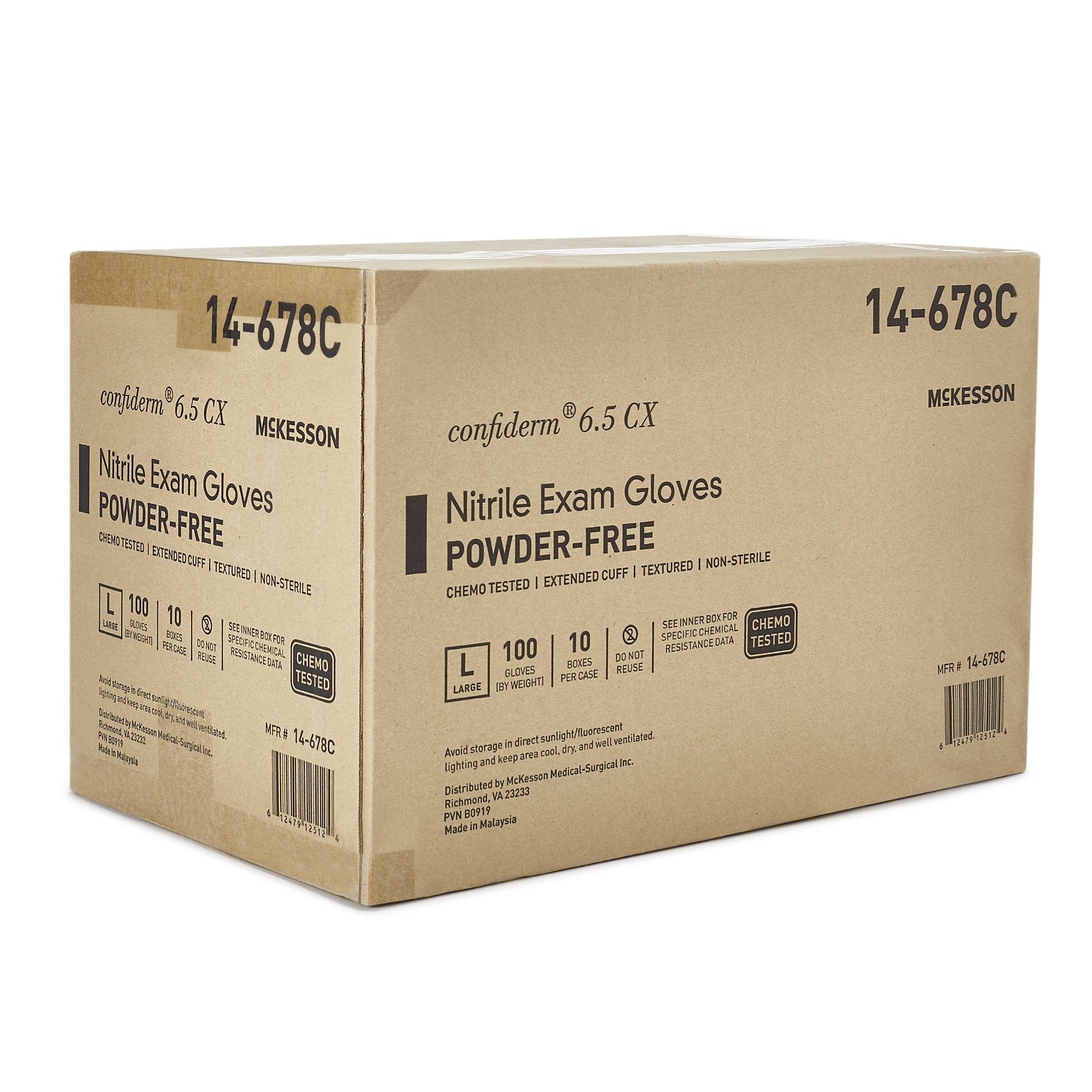 McKesson Brand 14-678C - McKesson Confiderm® 6.5CX Nitrile Extended Cuff Length Exam Glove, Large, Blue - 100/Box, 1000/Case