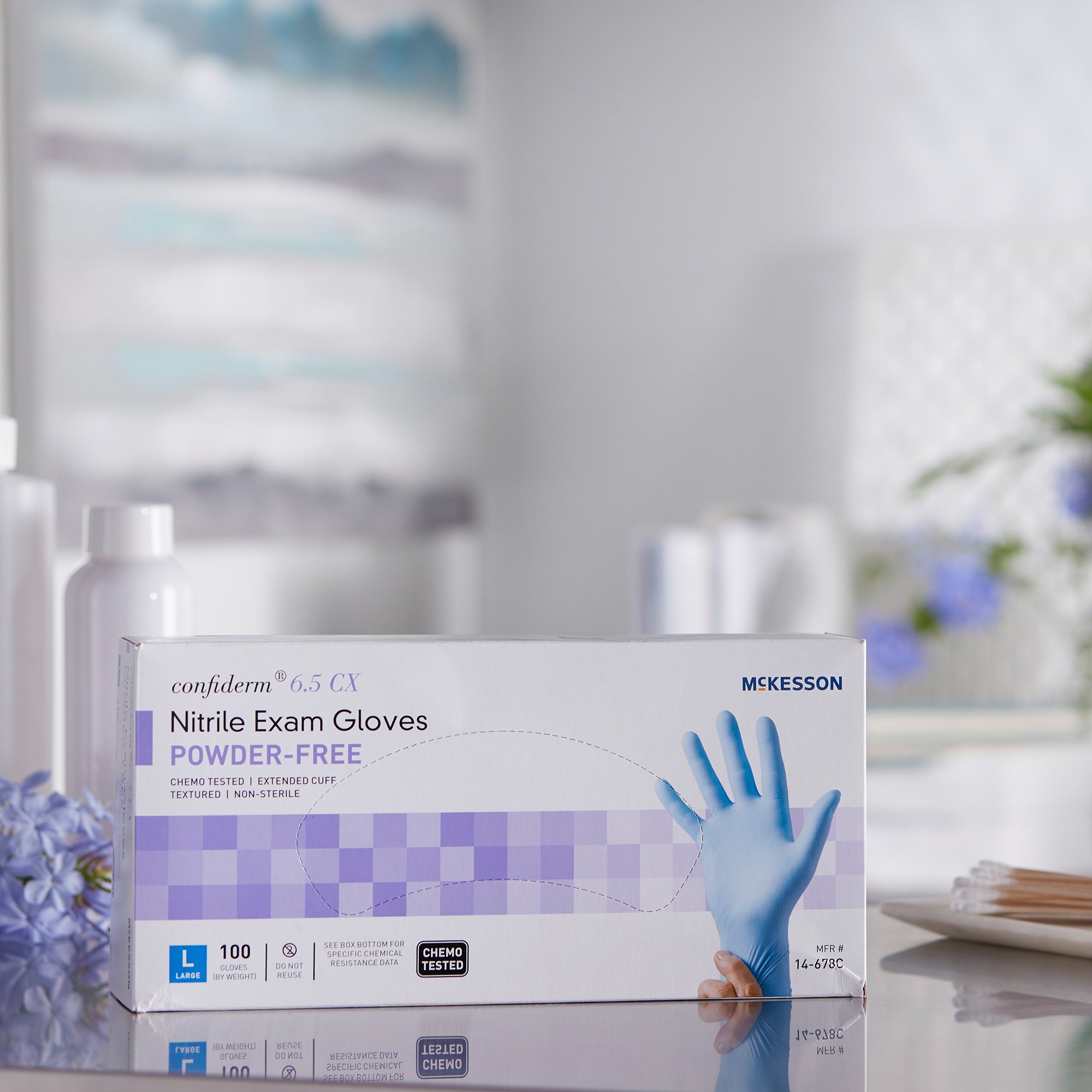 McKesson Brand 14-678C - McKesson Confiderm® 6.5CX Nitrile Extended Cuff Length Exam Glove, Large, Blue - 100/Box, 1000/Case