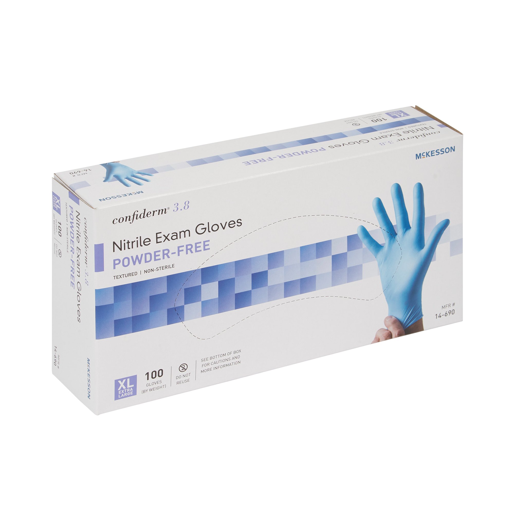 McKesson Brand 14-690 - McKesson Confiderm® 3.8 Nitrile Exam Glove, Extra Large, Blue - 100/Box, 1000/Case