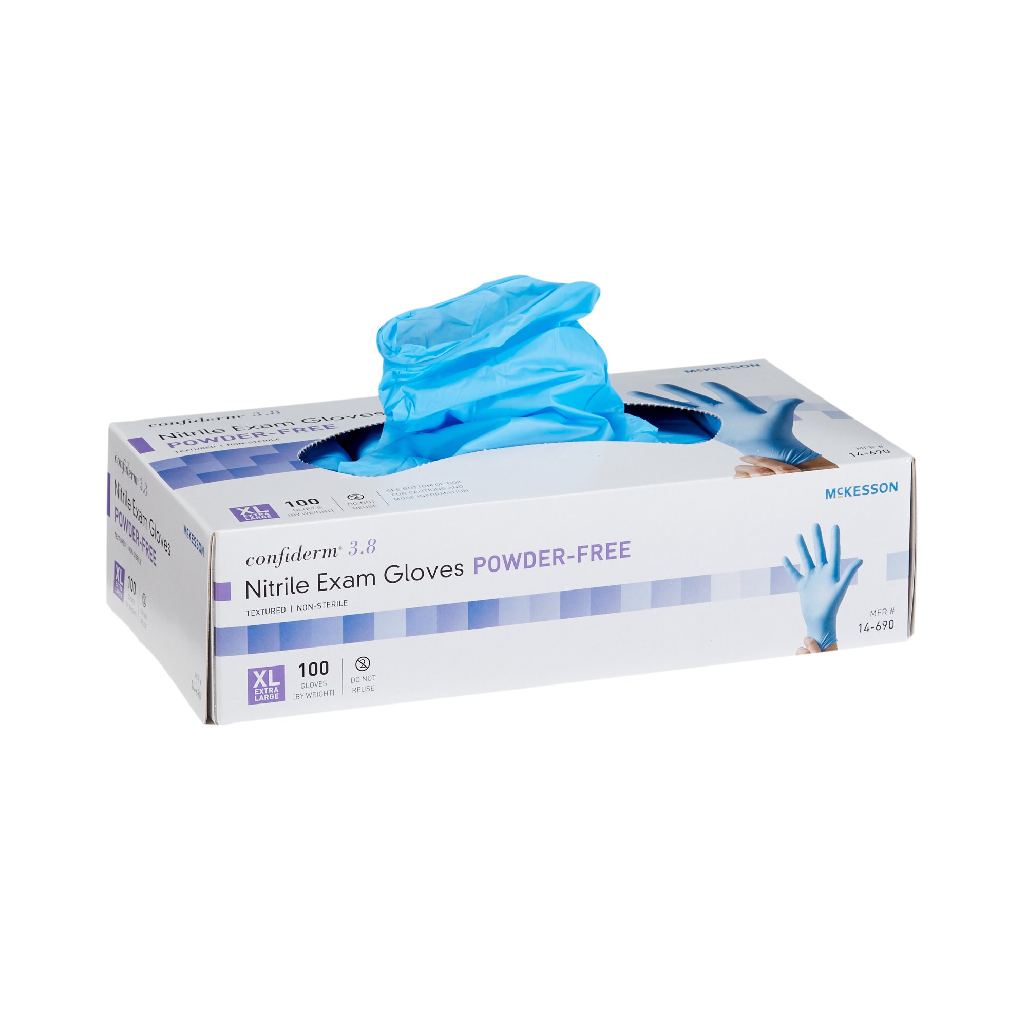 McKesson Brand 14-690 - McKesson Confiderm® 3.8 Nitrile Exam Glove, Extra Large, Blue - 100/Box, 1000/Case