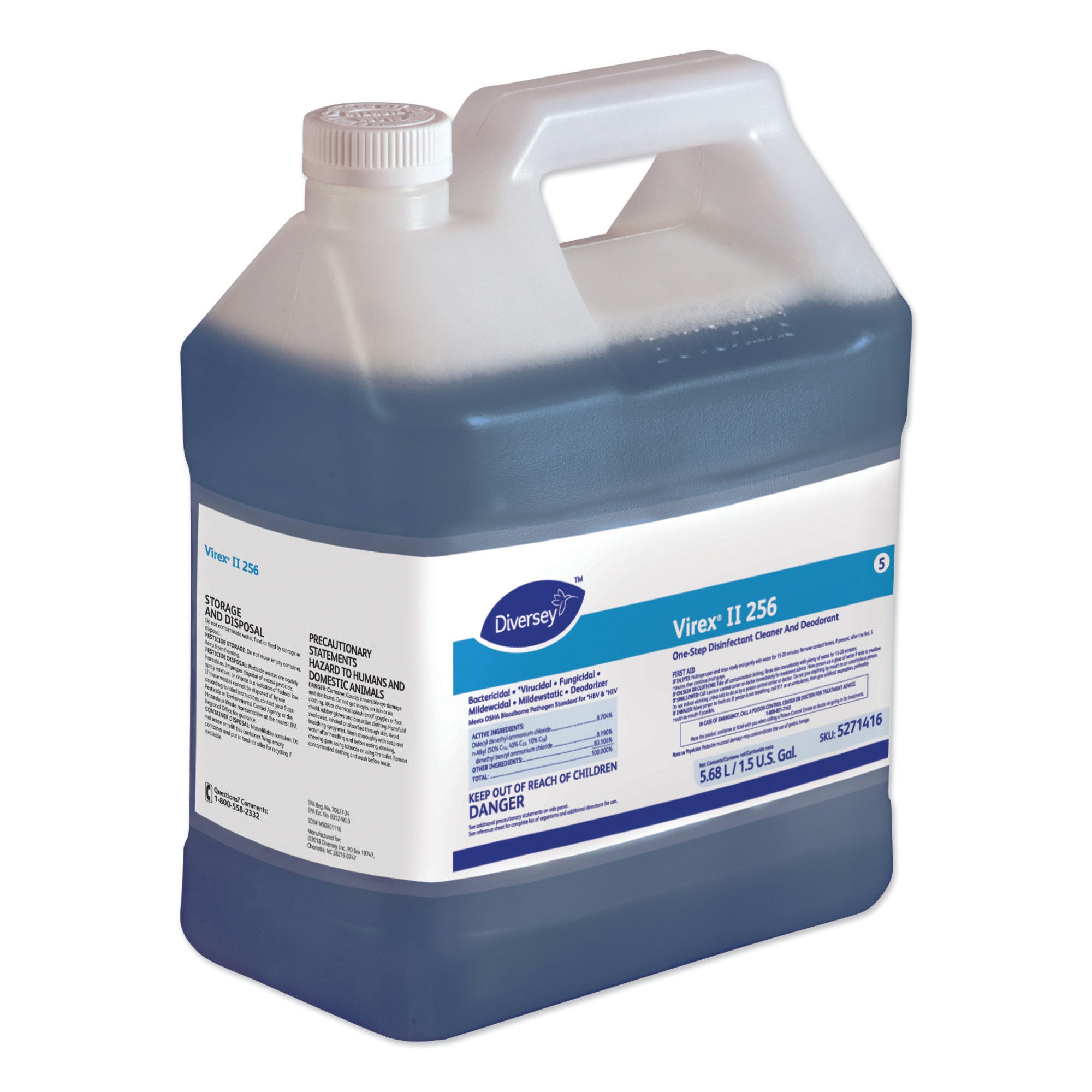 Essendant Co-United Stationers - DVS5271416 Surface Disinfectant Cleaner Diversey™ Virex® II 256 Quaternary Based Command Center™ Dispensing System Liquid Concentrate 1.5 gal. Jug Mint Scent NonSterile