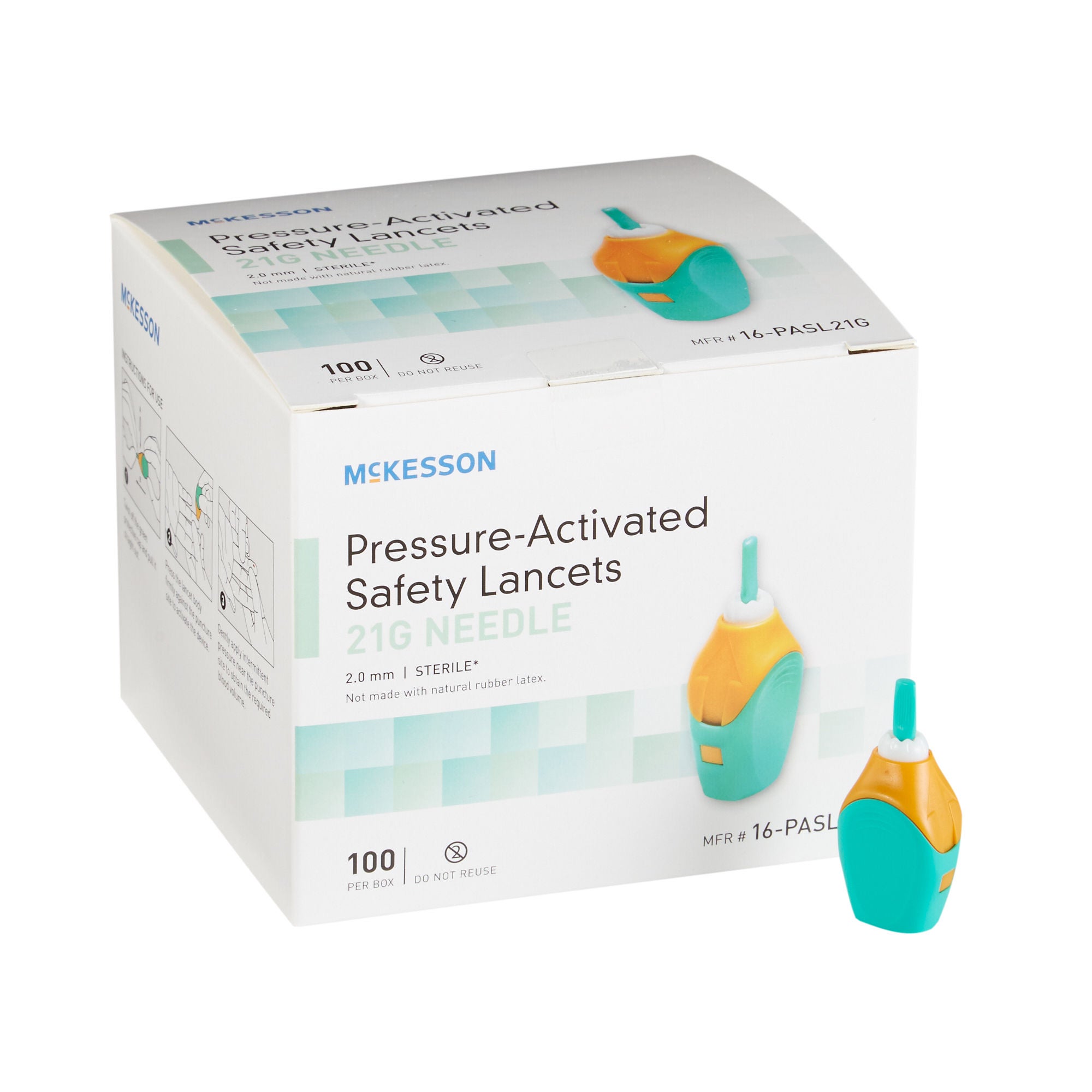 McKesson Brand - 16-PASL21G Safety Lancet McKesson 21 Gauge Retractable Pressure Activated Multiple Sites