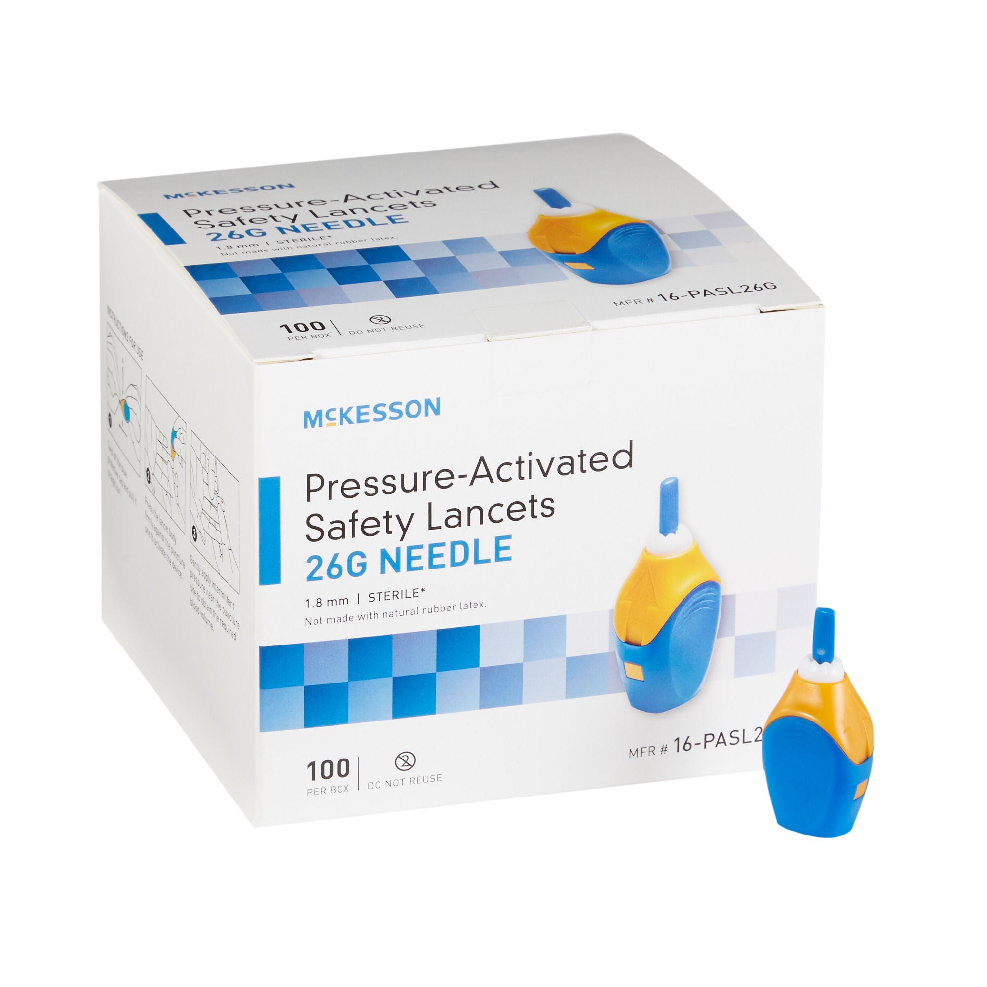 McKesson Brand - 16-PASL26G Safety Lancet McKesson 26 Gauge Retractable Pressure Activated Finger