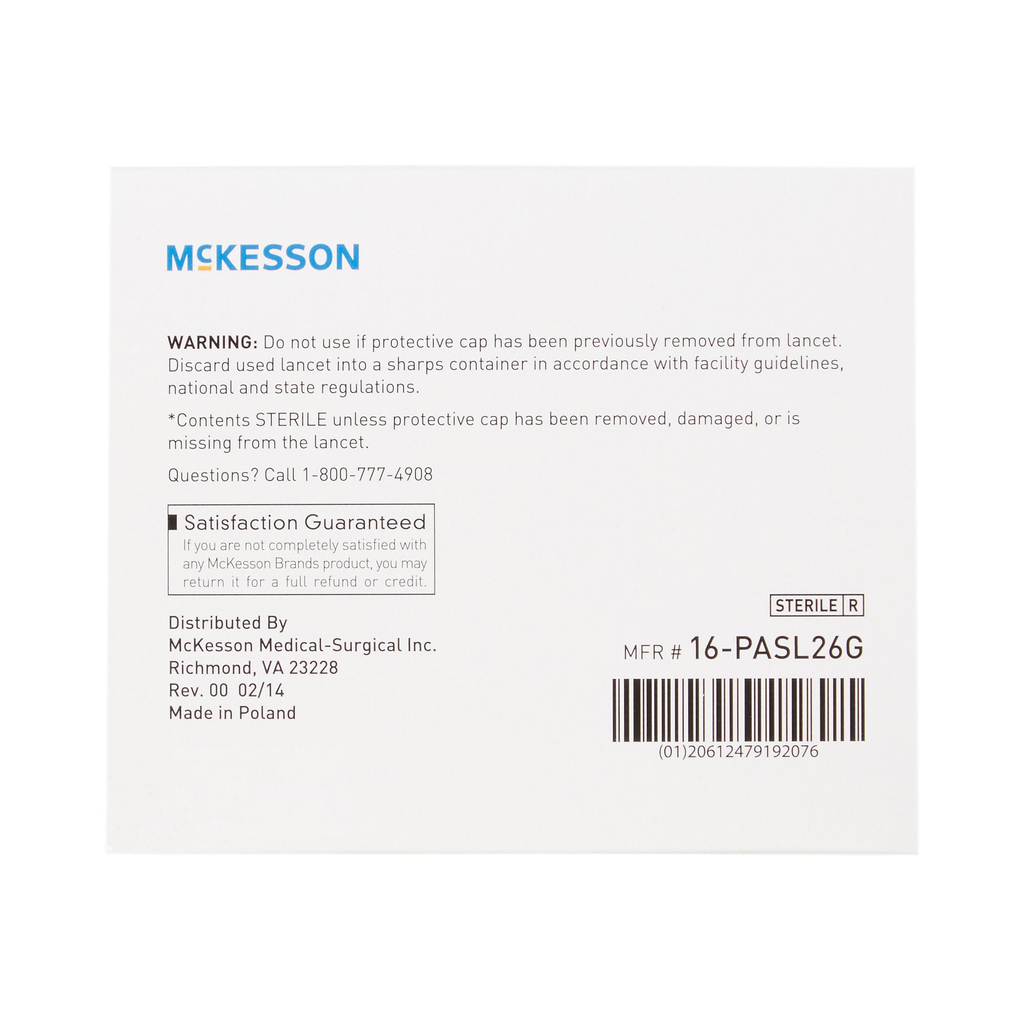 McKesson Brand - 16-PASL26G Safety Lancet McKesson 26 Gauge Retractable Pressure Activated Finger