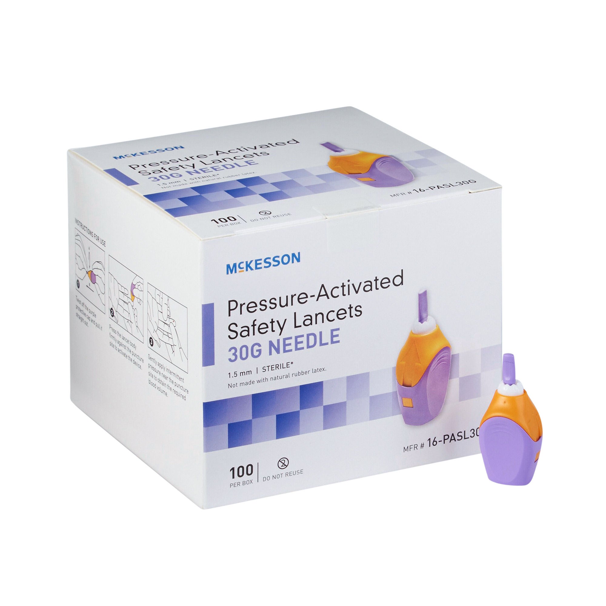 McKesson Brand - 16-PASL30G Safety Lancet McKesson 30 Gauge Retractable Pressure Activated Finger