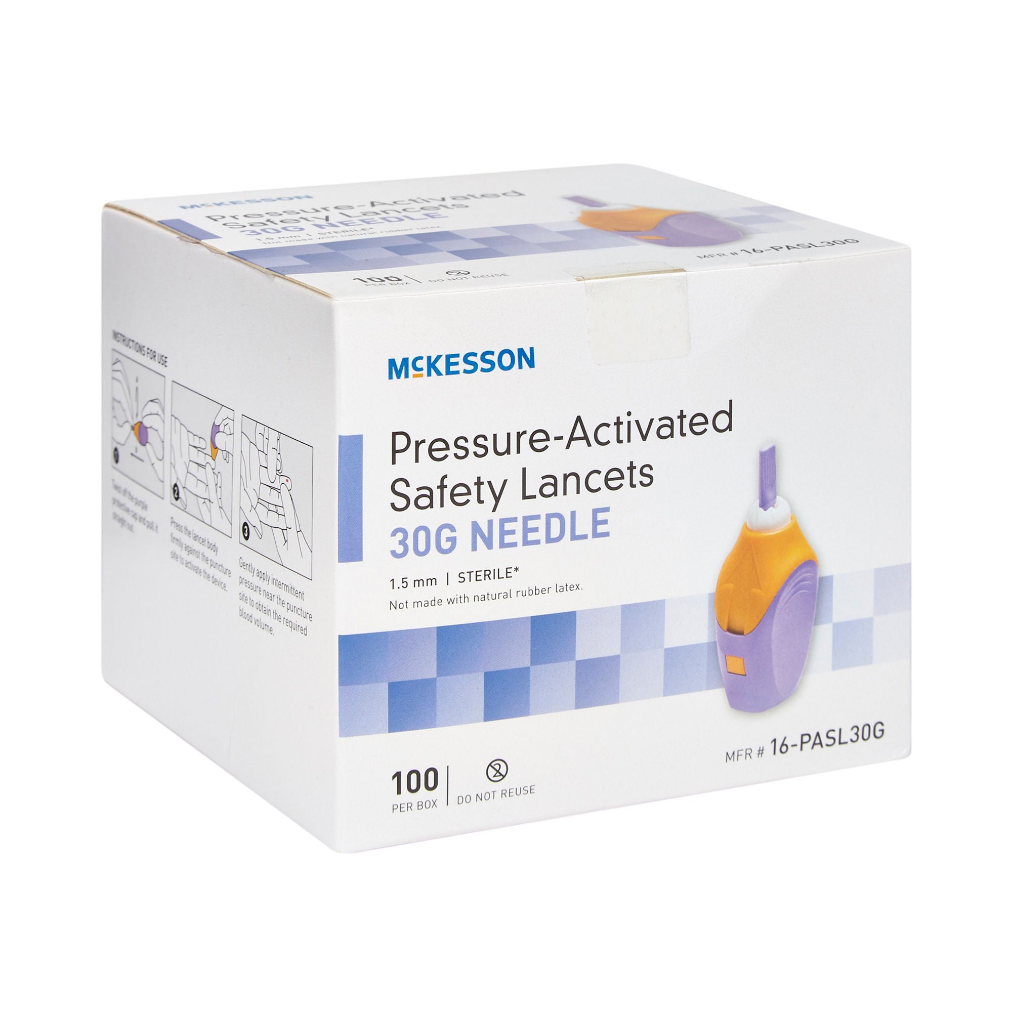 McKesson Brand - 16-PASL30G Safety Lancet McKesson 30 Gauge Retractable Pressure Activated Finger