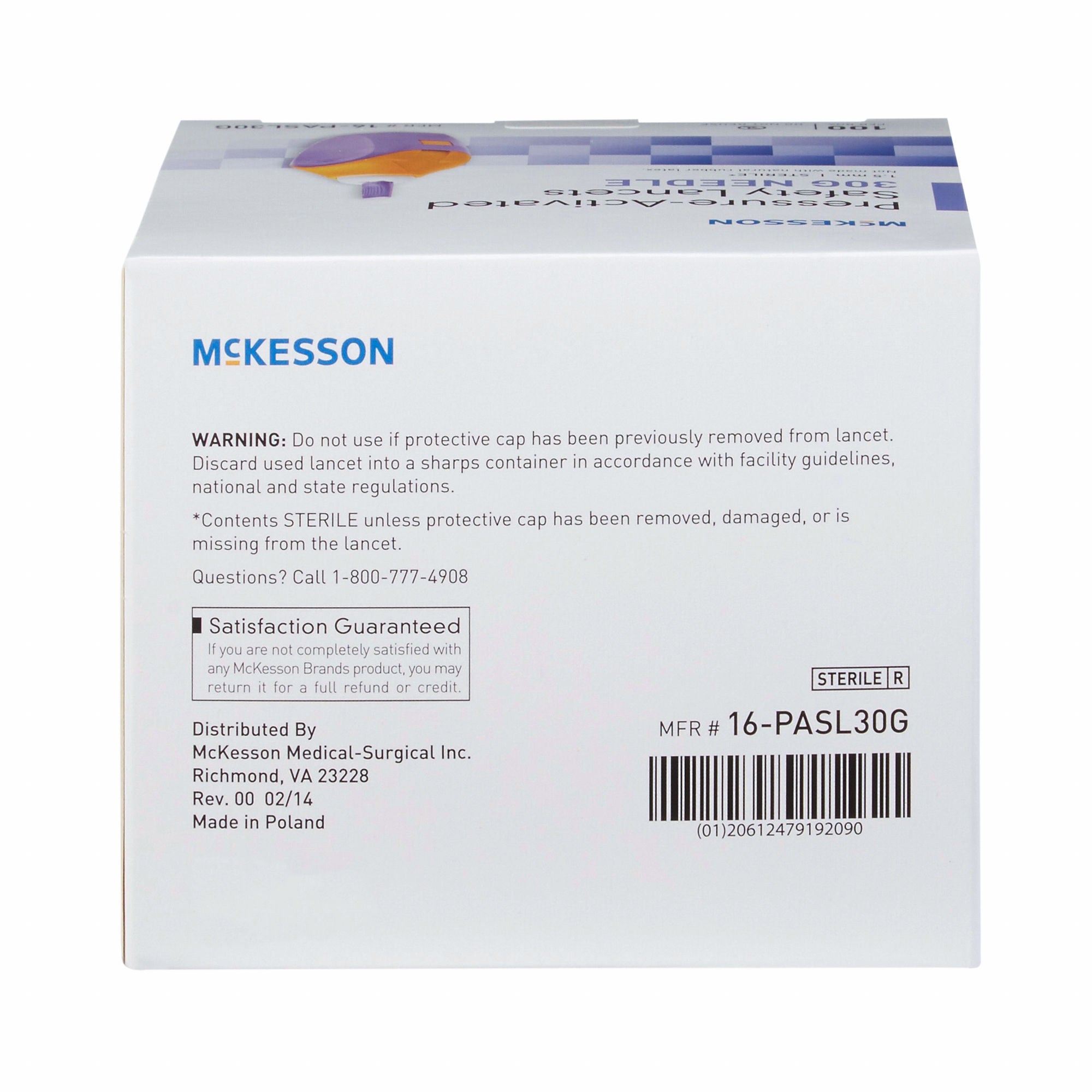 McKesson Brand - 16-PASL30G Safety Lancet McKesson 30 Gauge Retractable Pressure Activated Finger