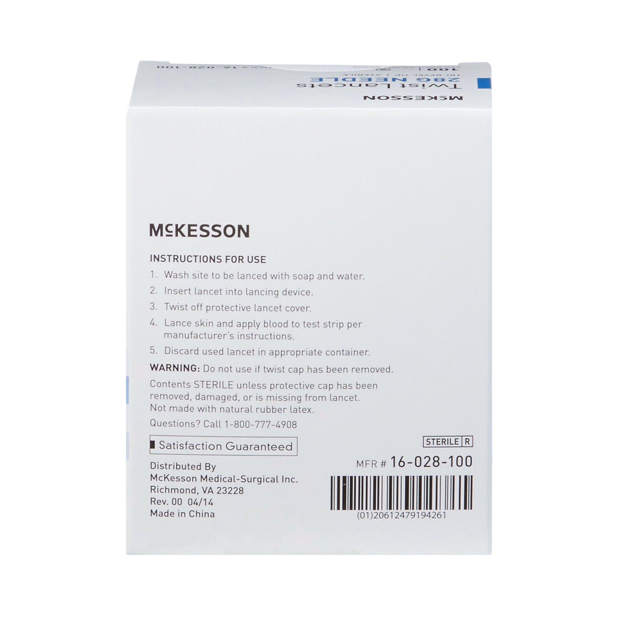 McKesson Brand - 16-028-100 Lancet for Lancing Device McKesson 28 Gauge Non-Safety Twist Off Cap Finger