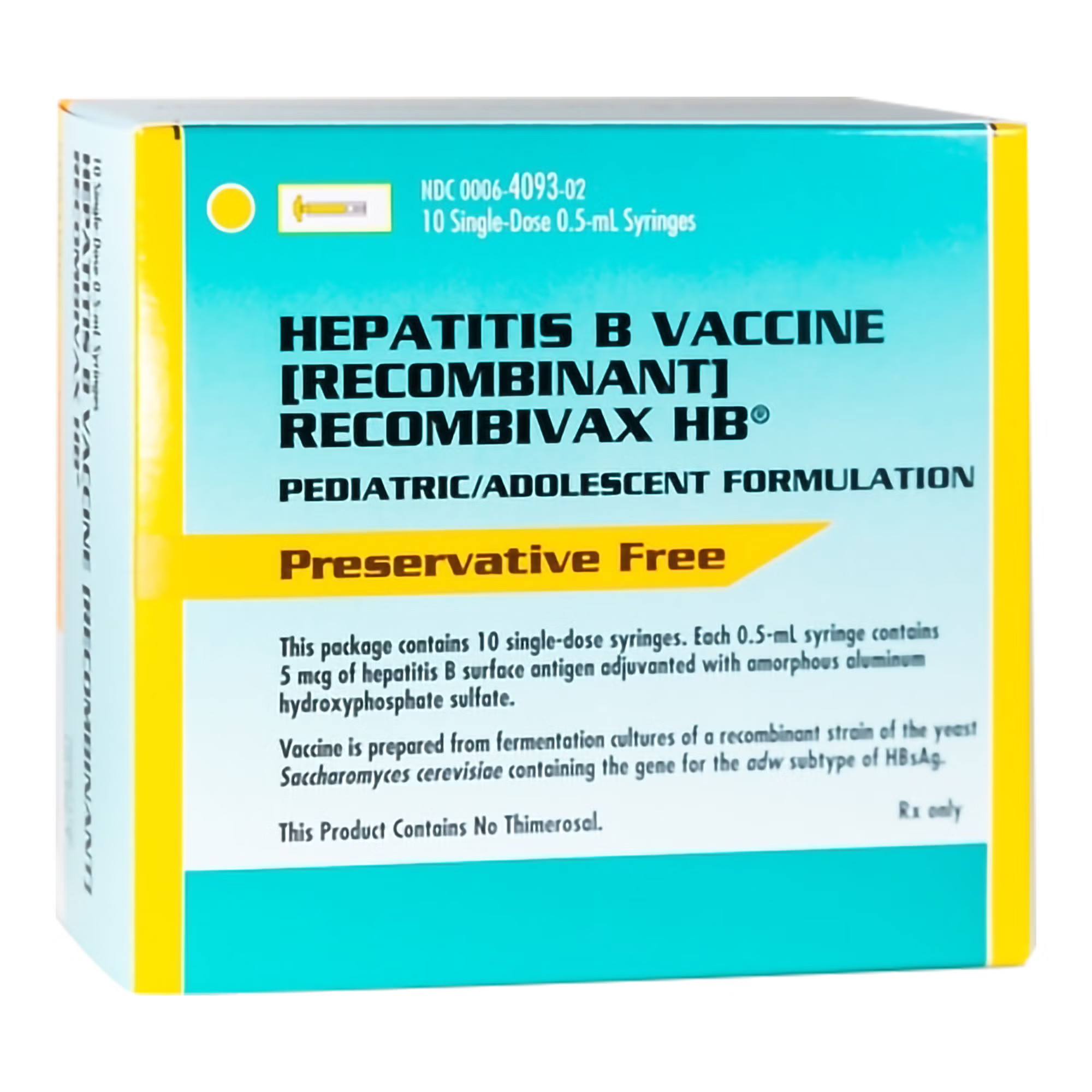 Merck - 00006409302 Recombivax HB® Hepatitis B Virus Vaccine (Recombinant), Preservative Free 5 mcg / 0.5 mL Injection 0.5 mL