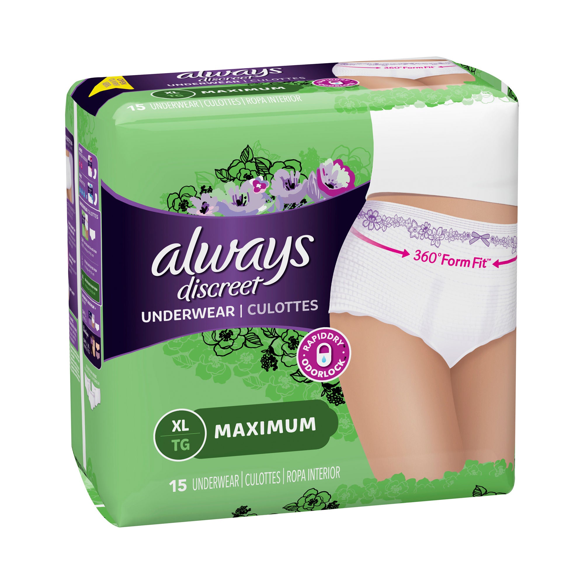 Procter & Gamble - 10037000887611 Absorbent Underwear Always® Discreet Pull On with Tear Away Seams Adult X-Large Female Disposable Heavy Absorbency
