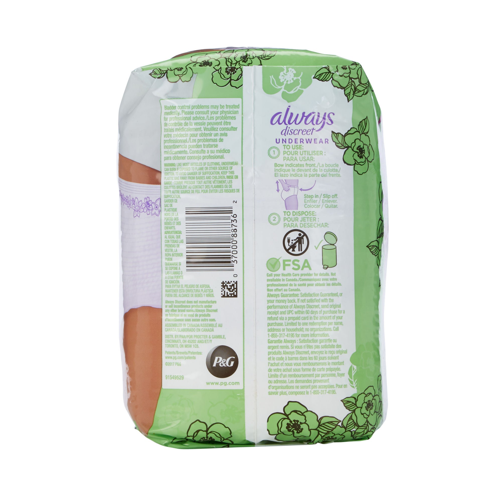 Procter & Gamble - 10037000887369 Absorbent Underwear Always® Discreet Pull On with Tear Away Seams Adult Small / Medium Female Disposable Heavy Absorbency