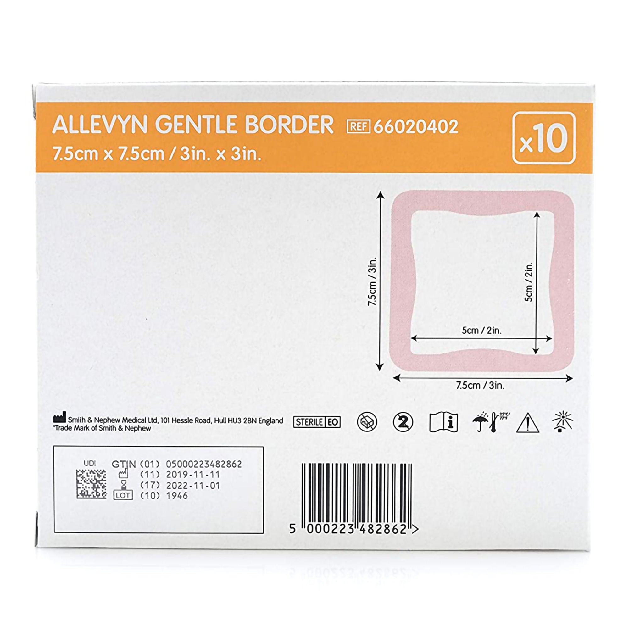 Smith & Nephew - 66020402 Foam Dressing Allevyn Gentle Border 3 X 3 Inch With Border Film Backing Silicone Gel Adhesive Square Sterile