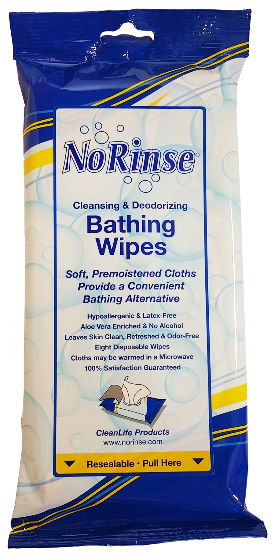 CleanLife Products 01000 - No Rinse® Cleansing & Deodorizing Bath Wipes - 8/Pack, 192/Case