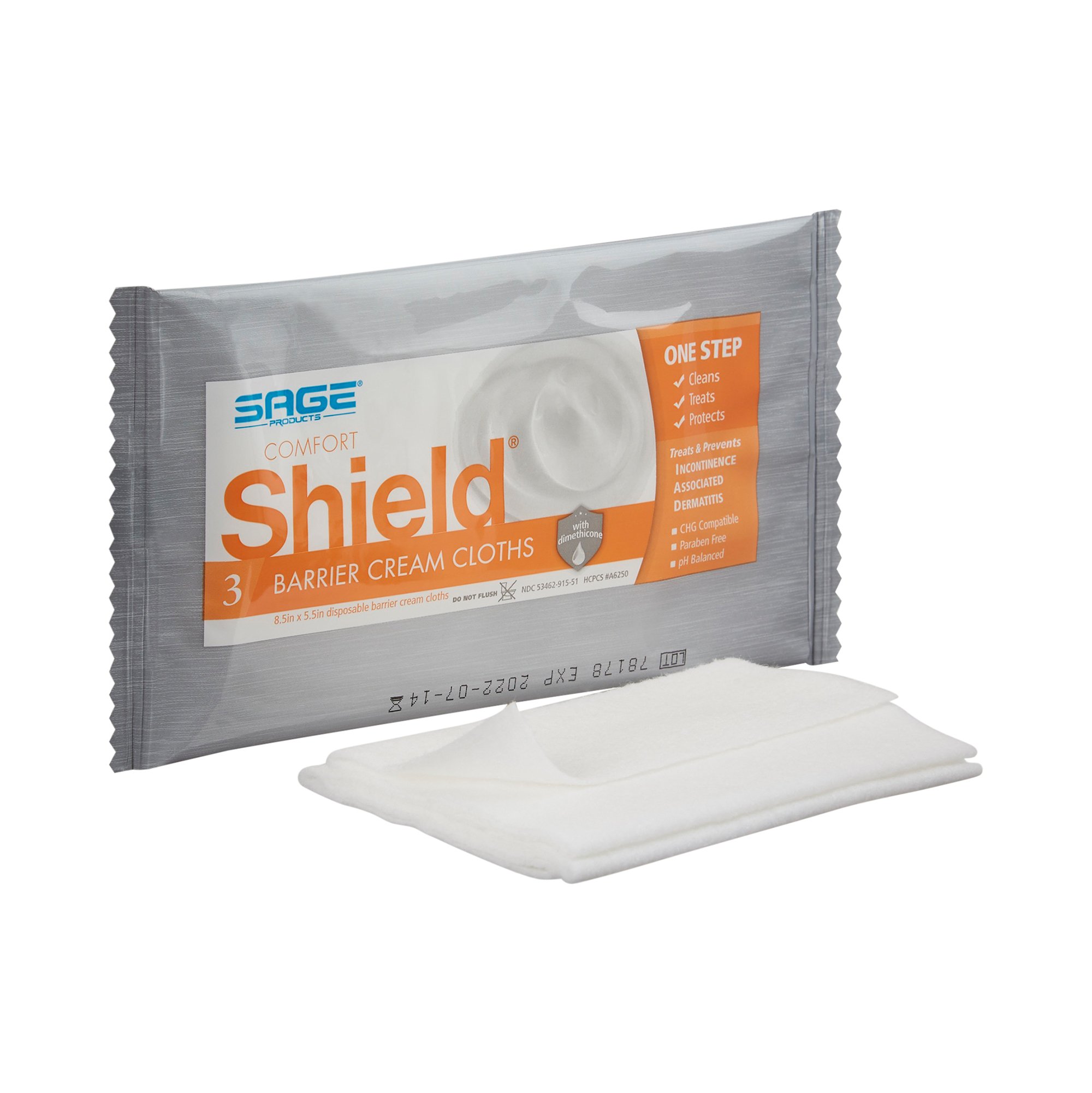 Sage Products 7502 - Comfort Shield® Incontinent Care Wipe, 5.5 x 8.5 Inch - 1/Pack, 50/Box, 100/Case