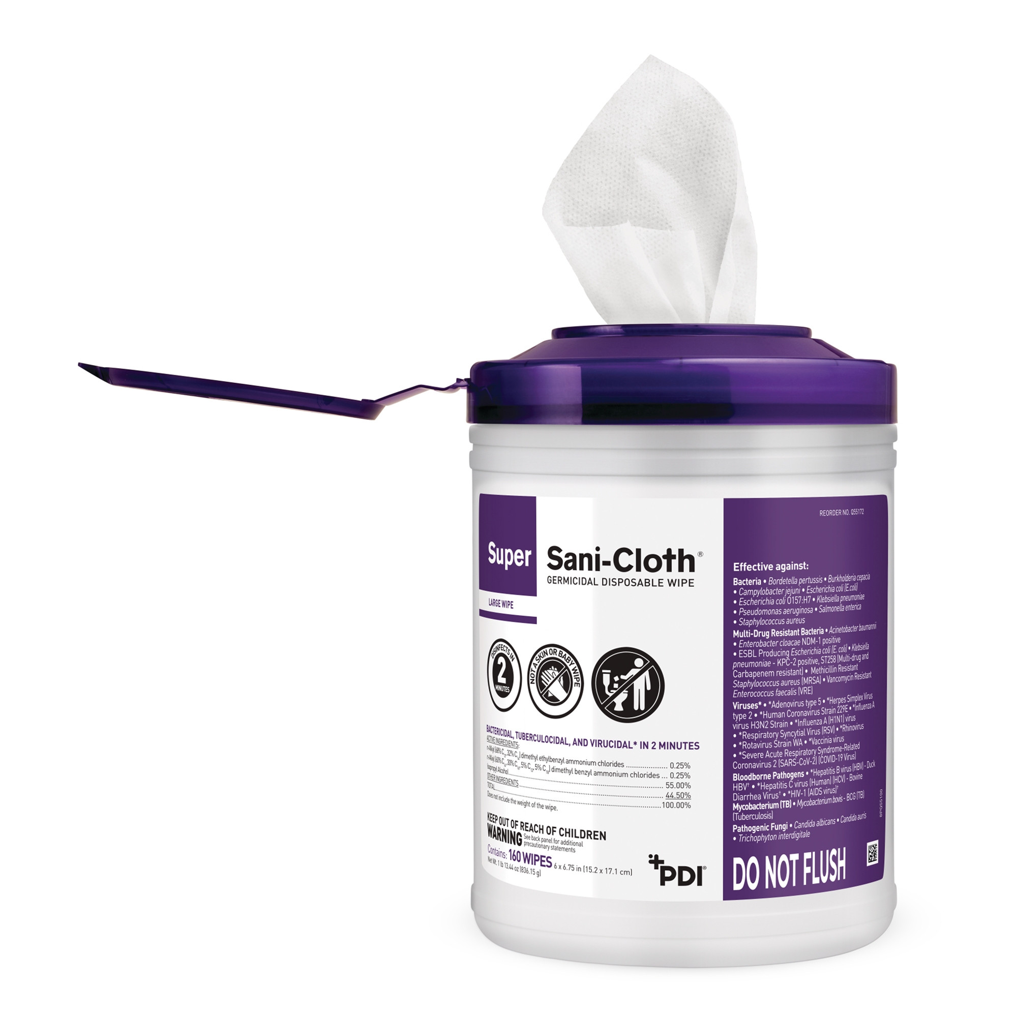 Professional Disposables Q55172 - Super Sani-Cloth® Large Germicidal Disinfectant Wipes, Canister, 160 ct. - 160/Canister, 1920/Case