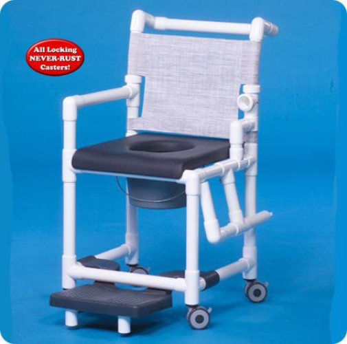 IPU - SCC767 Commode / Shower Chair ipu® Drop Arm - Left PVC Frame Mesh Backrest 17-1/4 Inch Seat Width 300 lbs. Weight Capacity