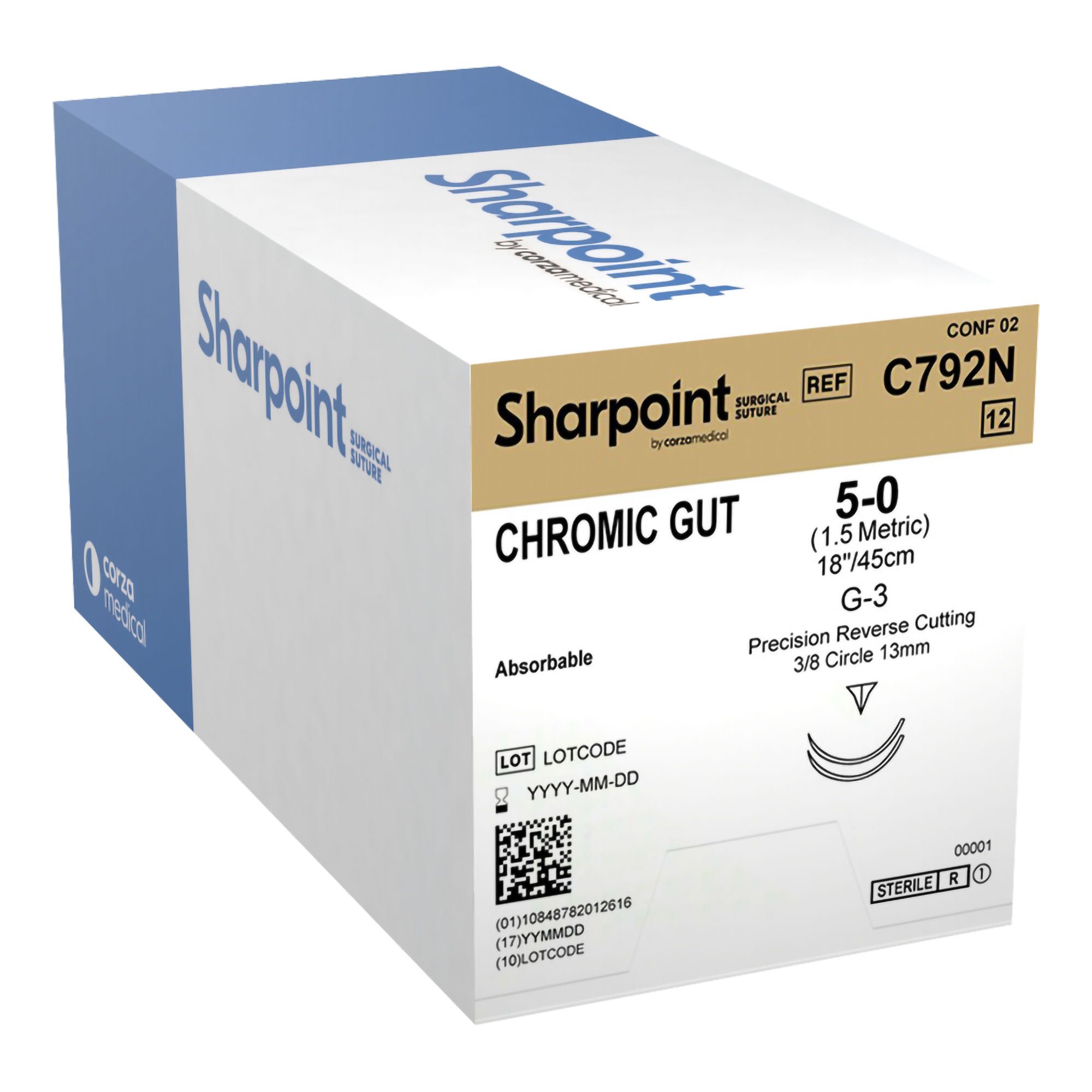 Surgical Specialties - C792N Absorbable Suture with Needle Surgical Specialties™ Chromic Gut DSM13 3/8 Circle Precision Reverse Cutting Needle Size 5-0 Monofilament