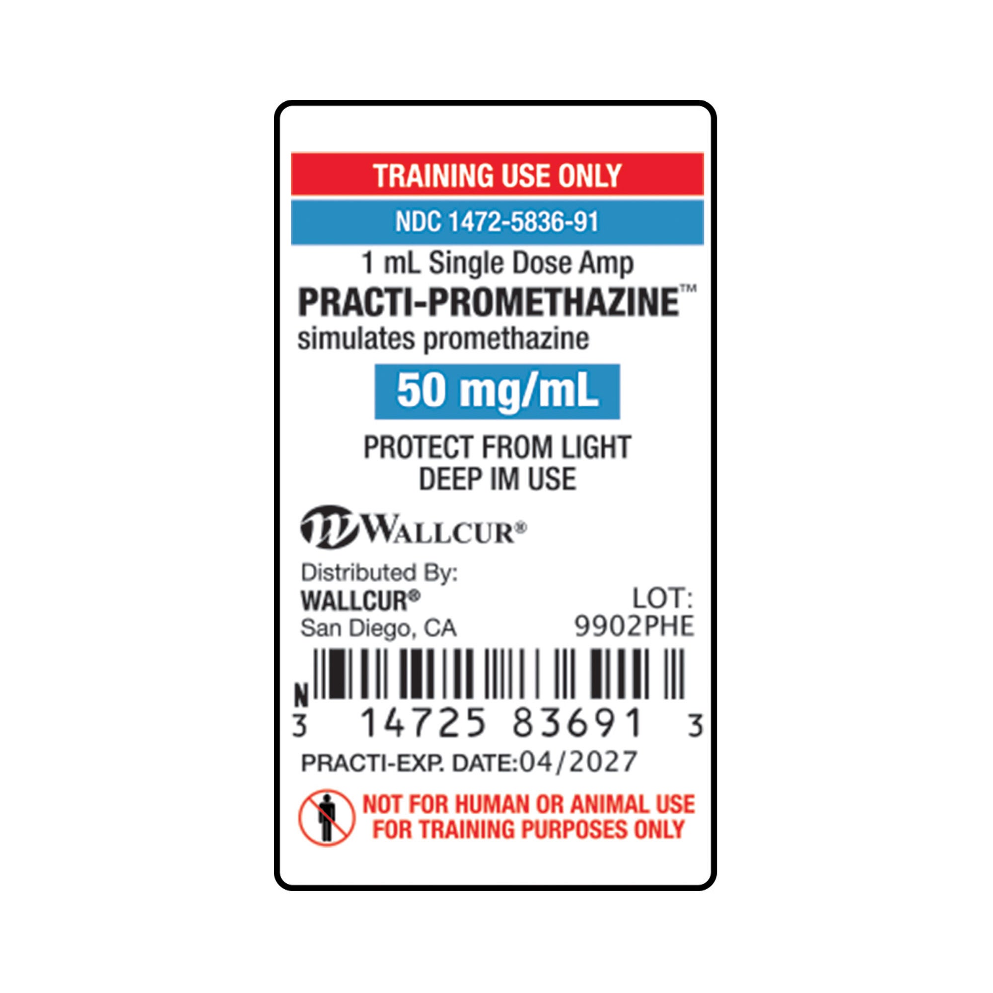 Wallcur - 9902PHE Training Medication Peel-N-Stick Labels Practi-Promethazine™ For Wallcur's Practi-1 mL Mini Ampules™