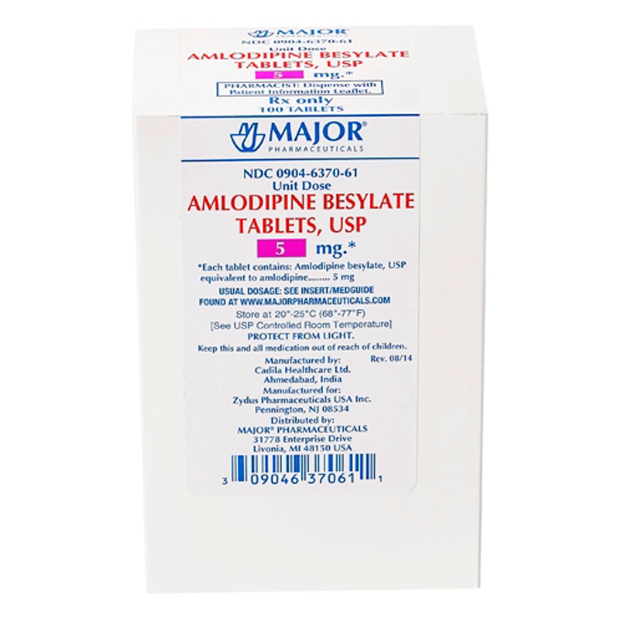 Major Pharmaceuticals - 00904637061 Amlodipine Besylate 5 mg Tablet 100 Tablets
