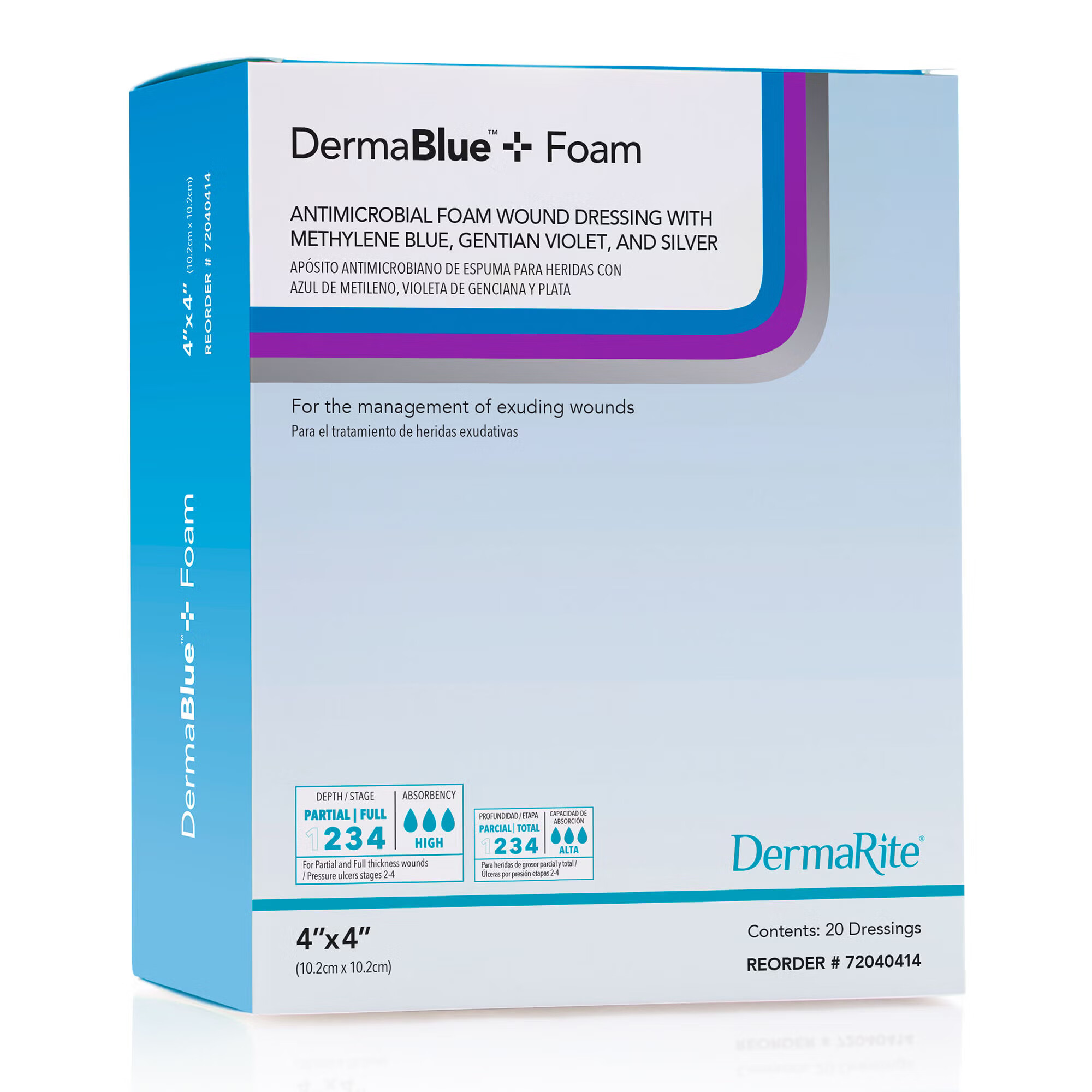 DermaRite Industries - 72040414 Silver Foam Dressing DermaBlue+™ Foam Square Sterile