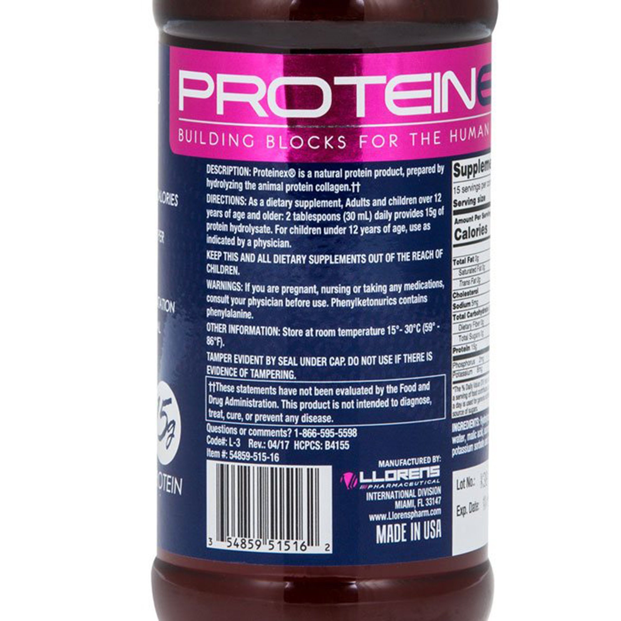 Lloren Pharmaceuticals 54859051516 - Proteinex® P15 Hydrolyzed Liquid Protein, 16-ounce Bottle - 1/Each, 12/Case