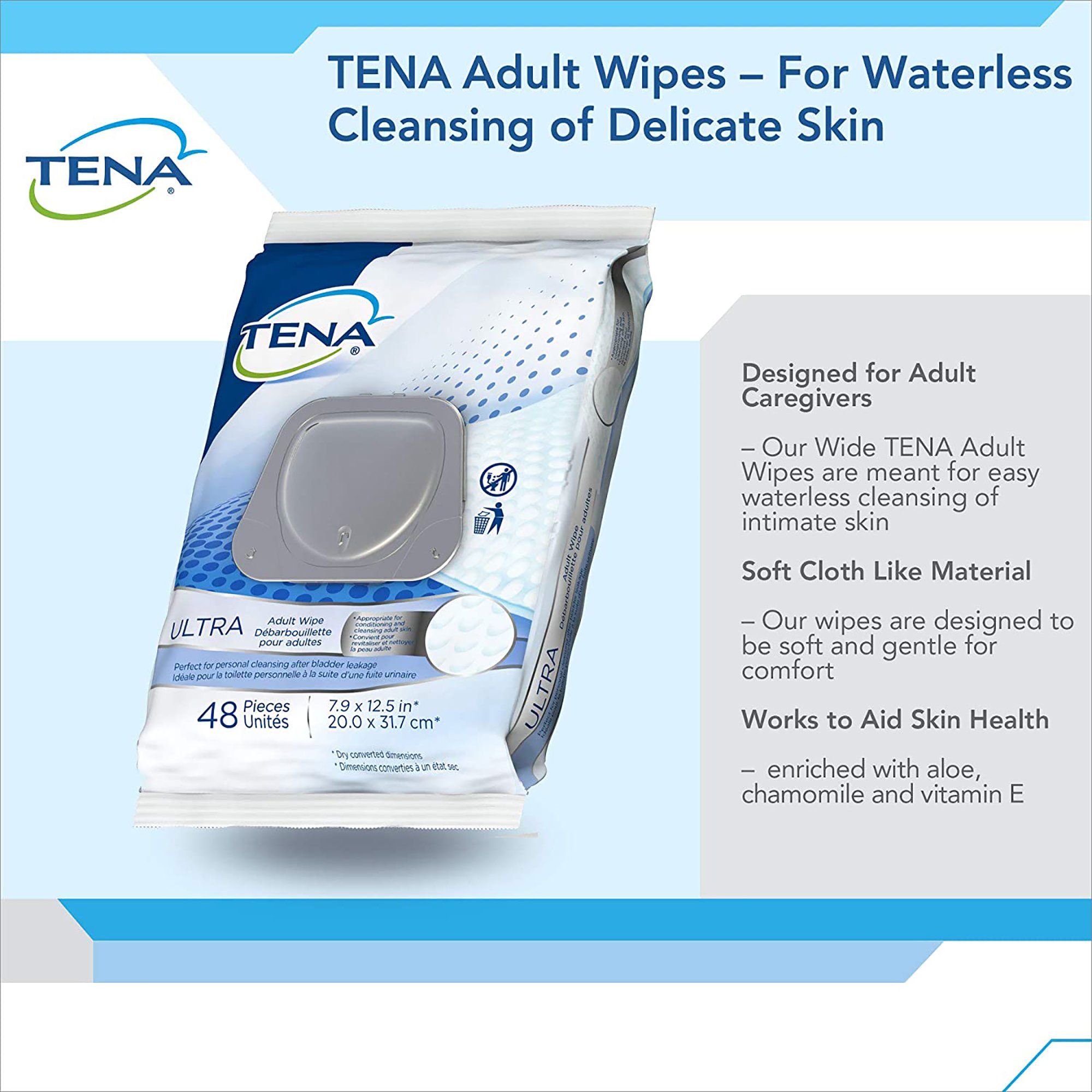 Essity HMS North America Inc 65724 - Tena® Classic Disposable Personal Cleansing Wipe, Alcohol-Free, Scented - 48/Pack, 576/Case