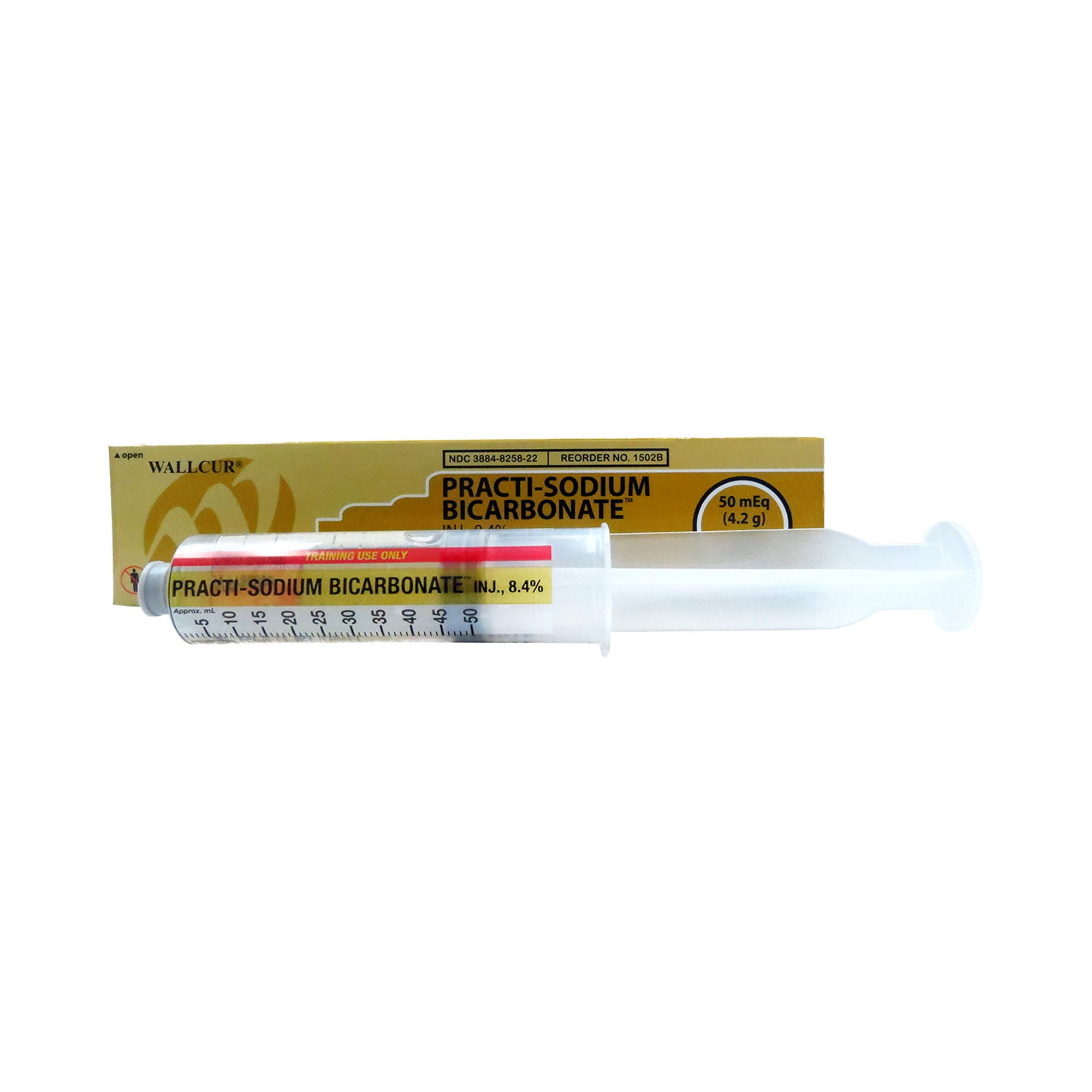 Wallcur - 1502B Clinical Training Medication Practi-Sodium Bicarbonate™ I.V. Code Med 8.4% Liquid Needle Free Syringe 50 mL