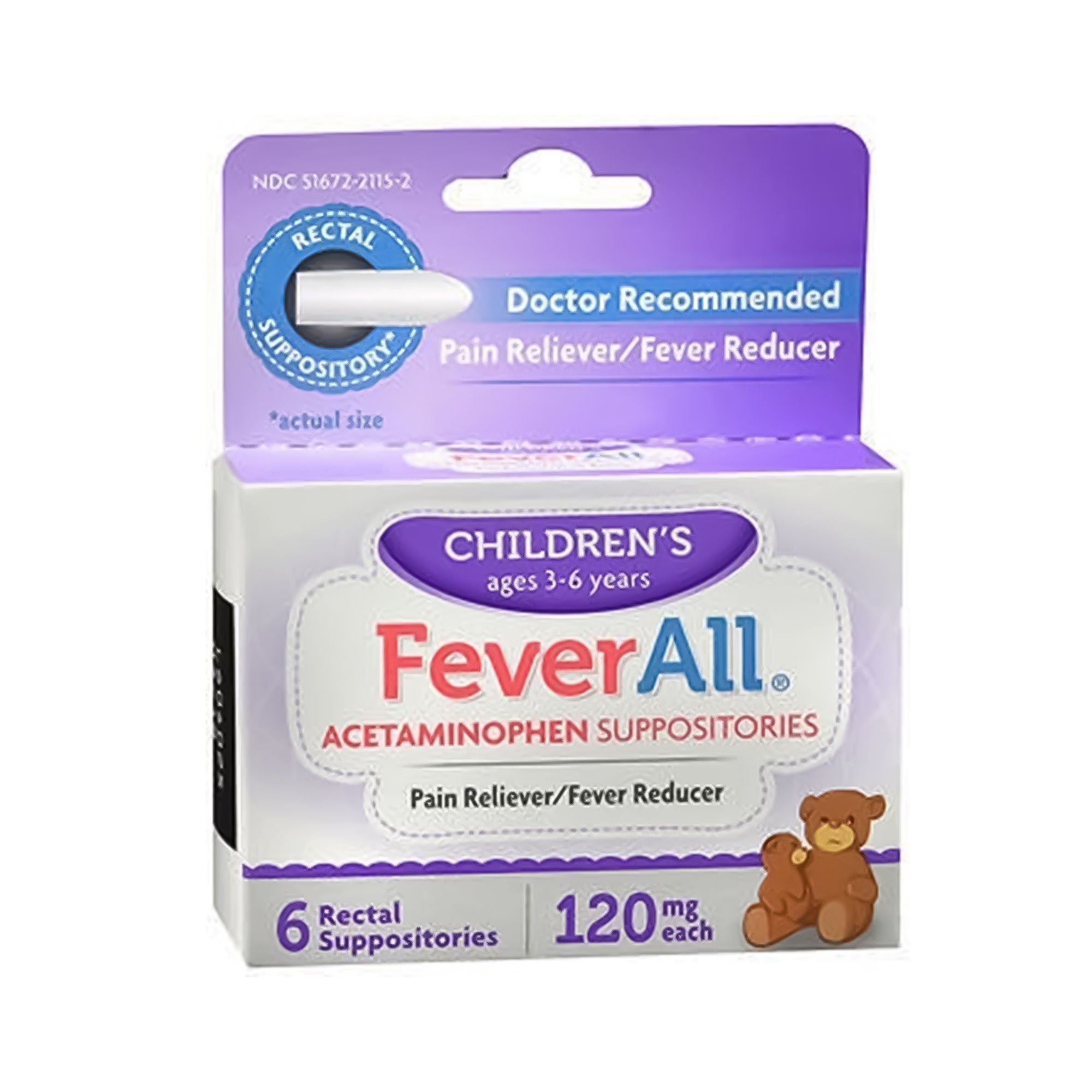 Taro - 51672211502 Children's Pain Relief FeverAll® 120 mg Strength Acetaminophen Rectal Suppository 6 per Box