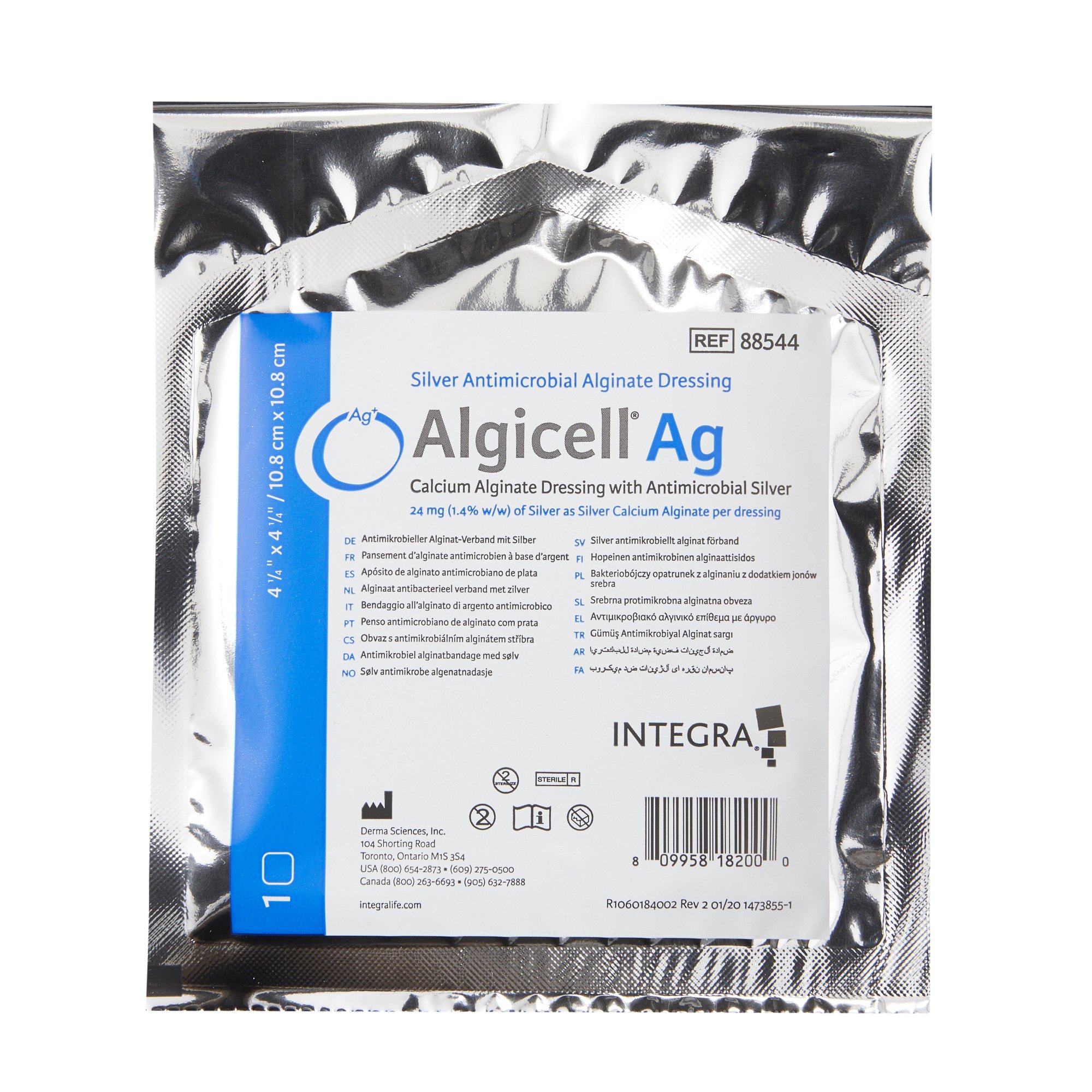 Gentell 88544 - Algicell® Ag Calcium Alginate Dressing with Silver, 4¼ x 4¼ Inch - 1/Each, 10/Box, 50/Case
