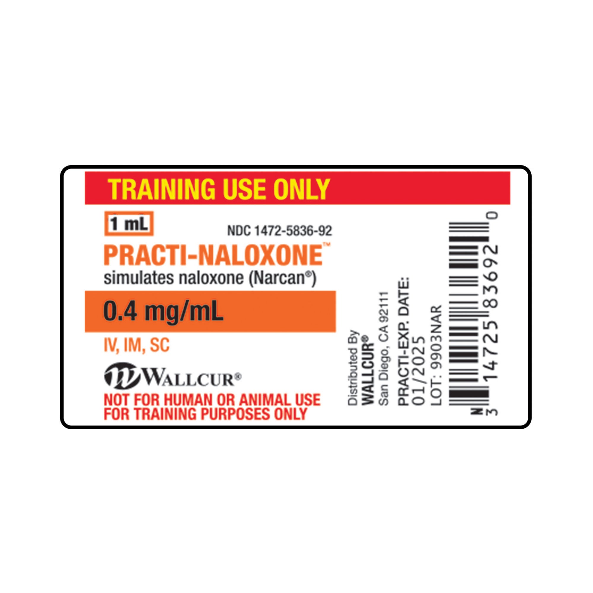 Wallcur - 9903NAR Training Medication Peel-N-Stick Labels Practice-Naloxone™ For Wallcur's Practi-1 mL Mini Ampules™