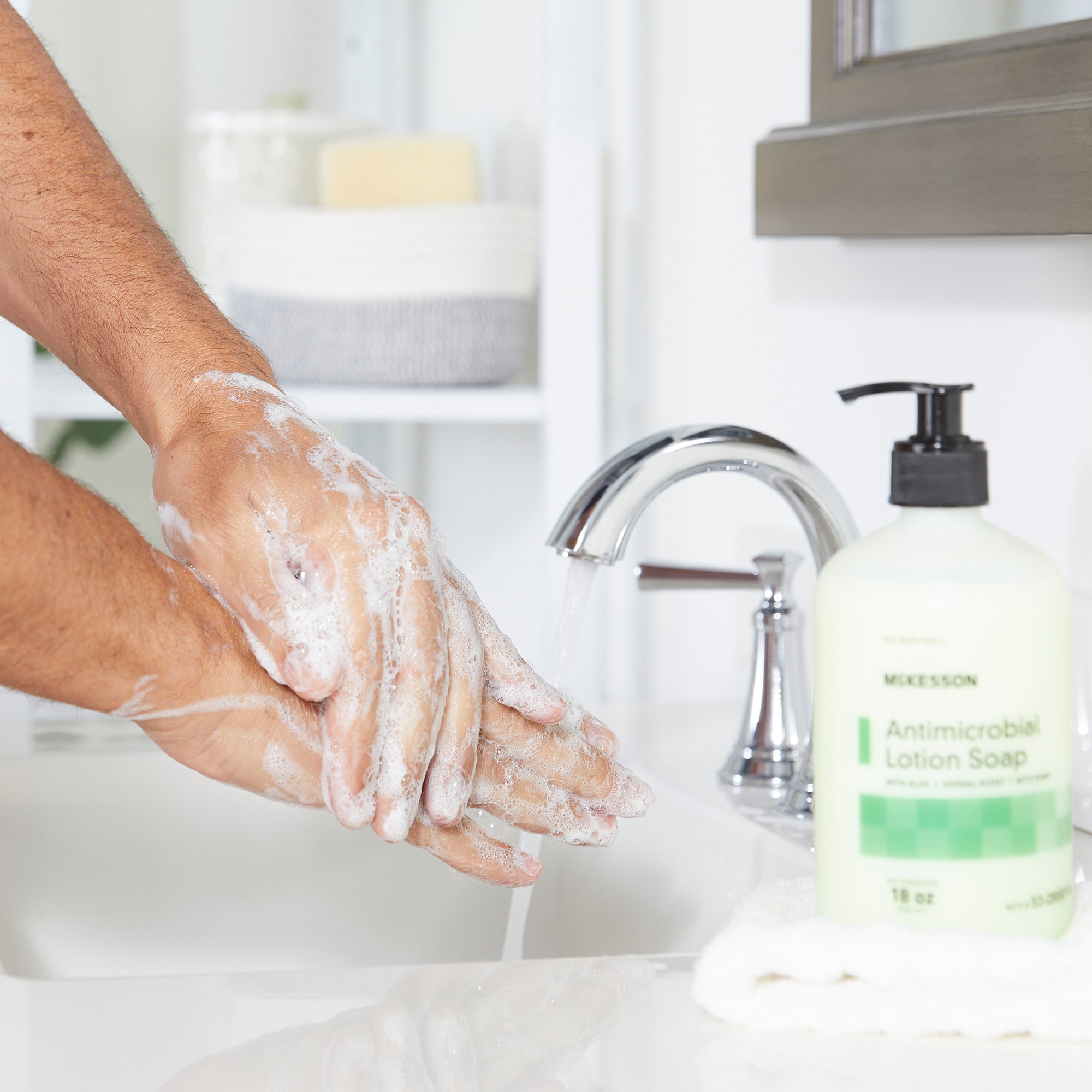 McKesson Brand 53-28087-18 - McKesson Antimicrobial Lotion Soap, Herbal Scent, 18-ounce Pump Bottle - 1/Each, 12/Case