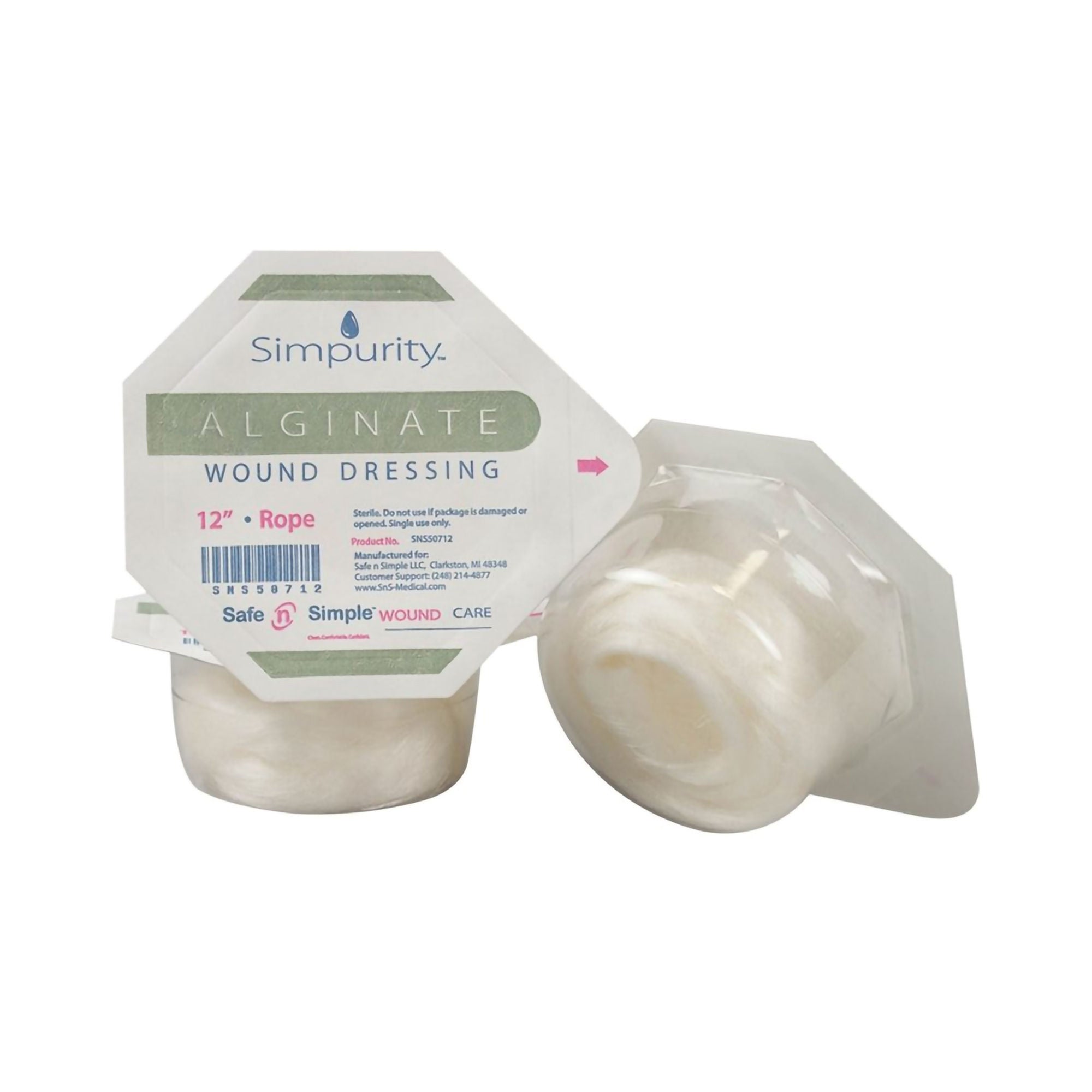 Safe N Simple - SNS50712 Alginate Dressing Simpurity™ Calcium Alginate 1 X 12 Inch Rope