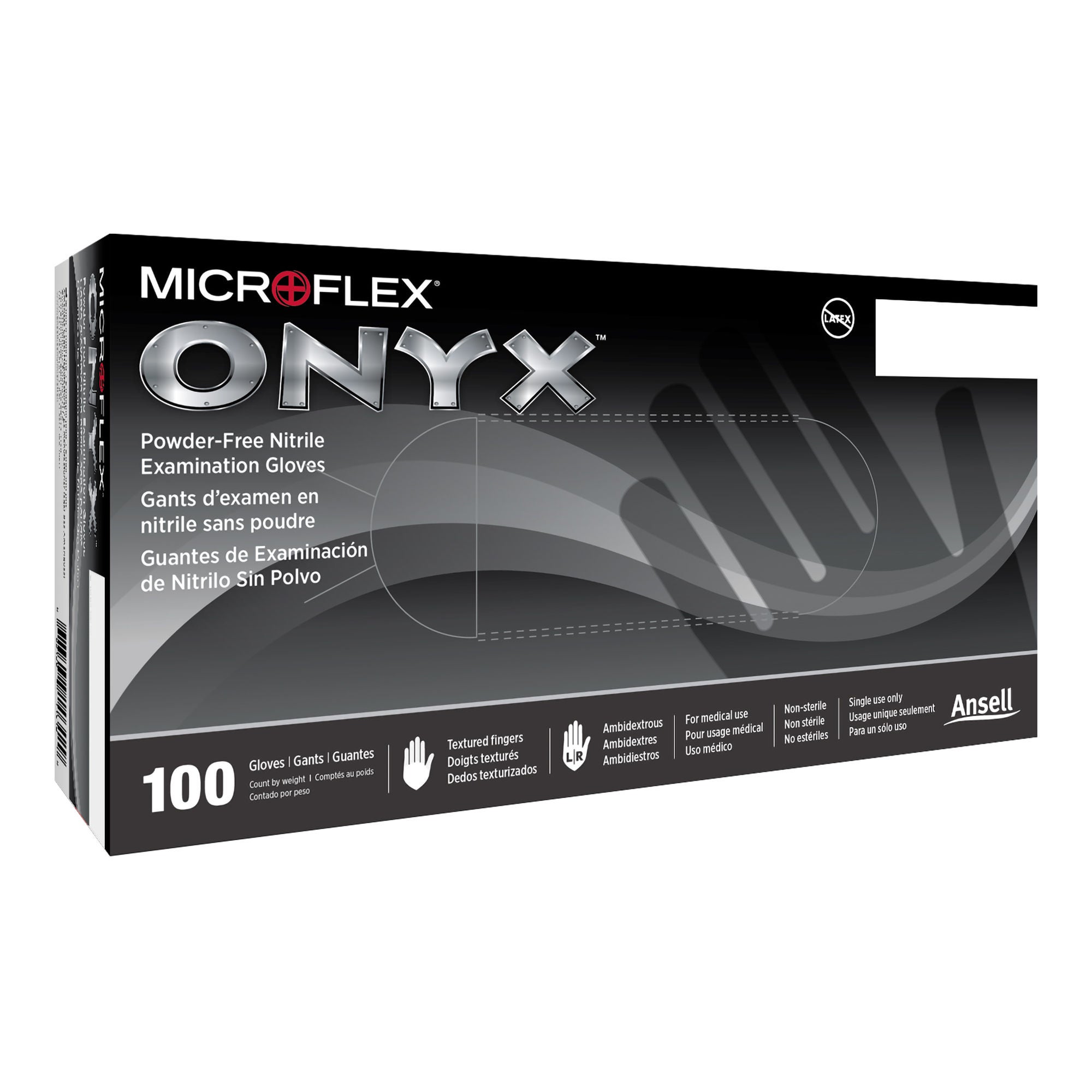 Microflex Medical - N642 Exam Glove High Five® Onyx® Medium 100 per Box NonSterile Nitrile Standard Cuff Length Textured Fingertips Black Not Rated