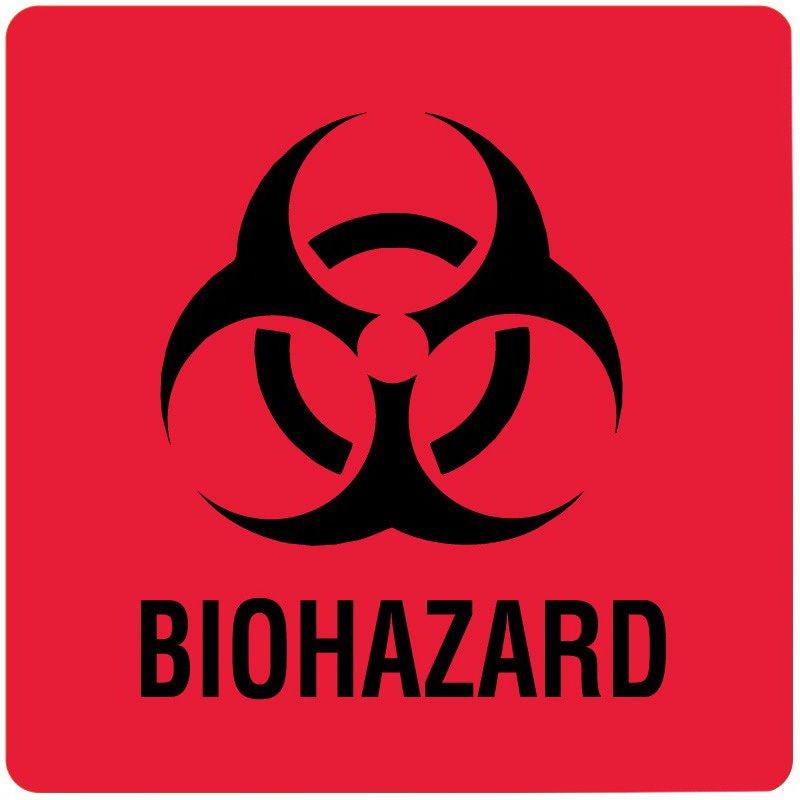 United Ad Label - ULBH501 Pre-Printed Label Caution Label Red Paper Biohazard Black Biohazard 8 X 10 Inch