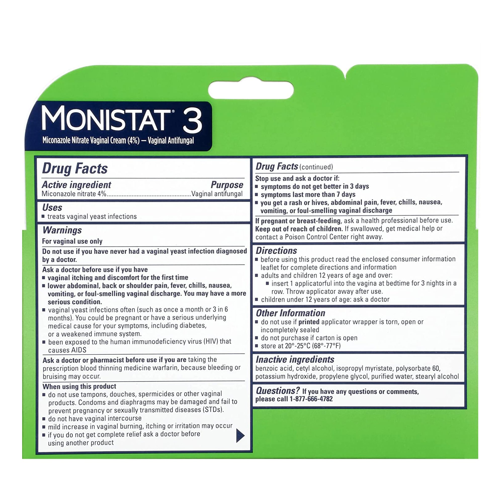 Prestige Medical 63736001518 - Monistat® 3-Day Treatment Vaginal Antifungal Prefilled Cream Applicators - 3/Box