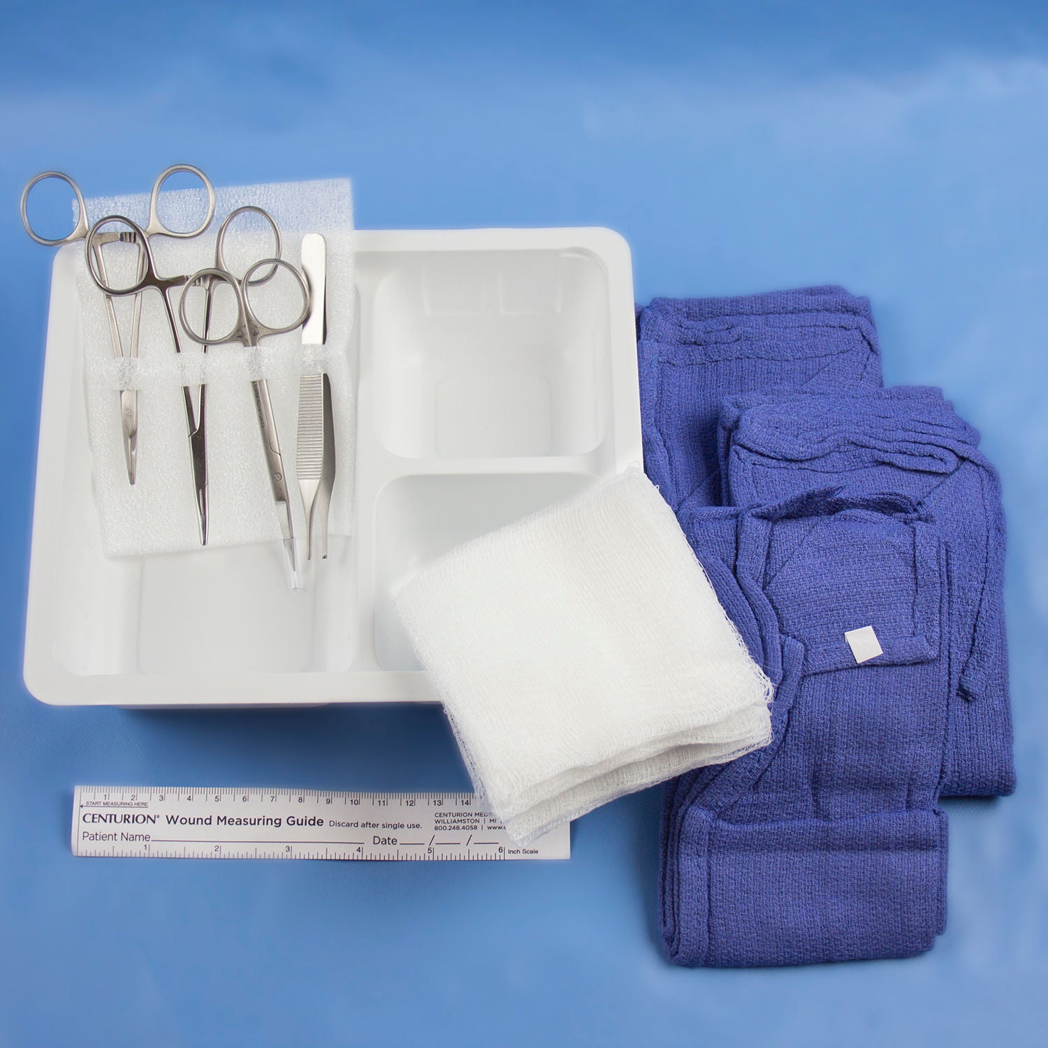 Medline - SUT13575 Suture Tray Centurion® (1) Tray, 3 Compartment, (1) Instrument Holder, (1) Webster Snag Free Needle Holder Extra Fine, (1) Mosquito Hemotat Curved Satin, (1) Iris Scissor Straight Satin,