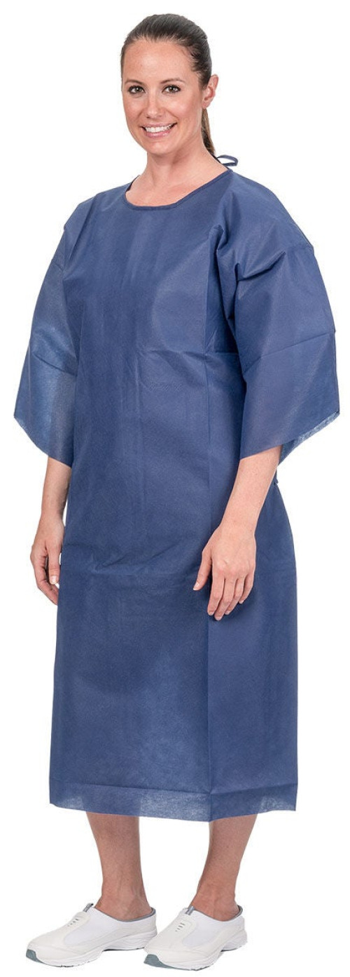 Aspen Surgical Products - 0456P Patient Exam Gown One Size Fits Most Blue Disposable