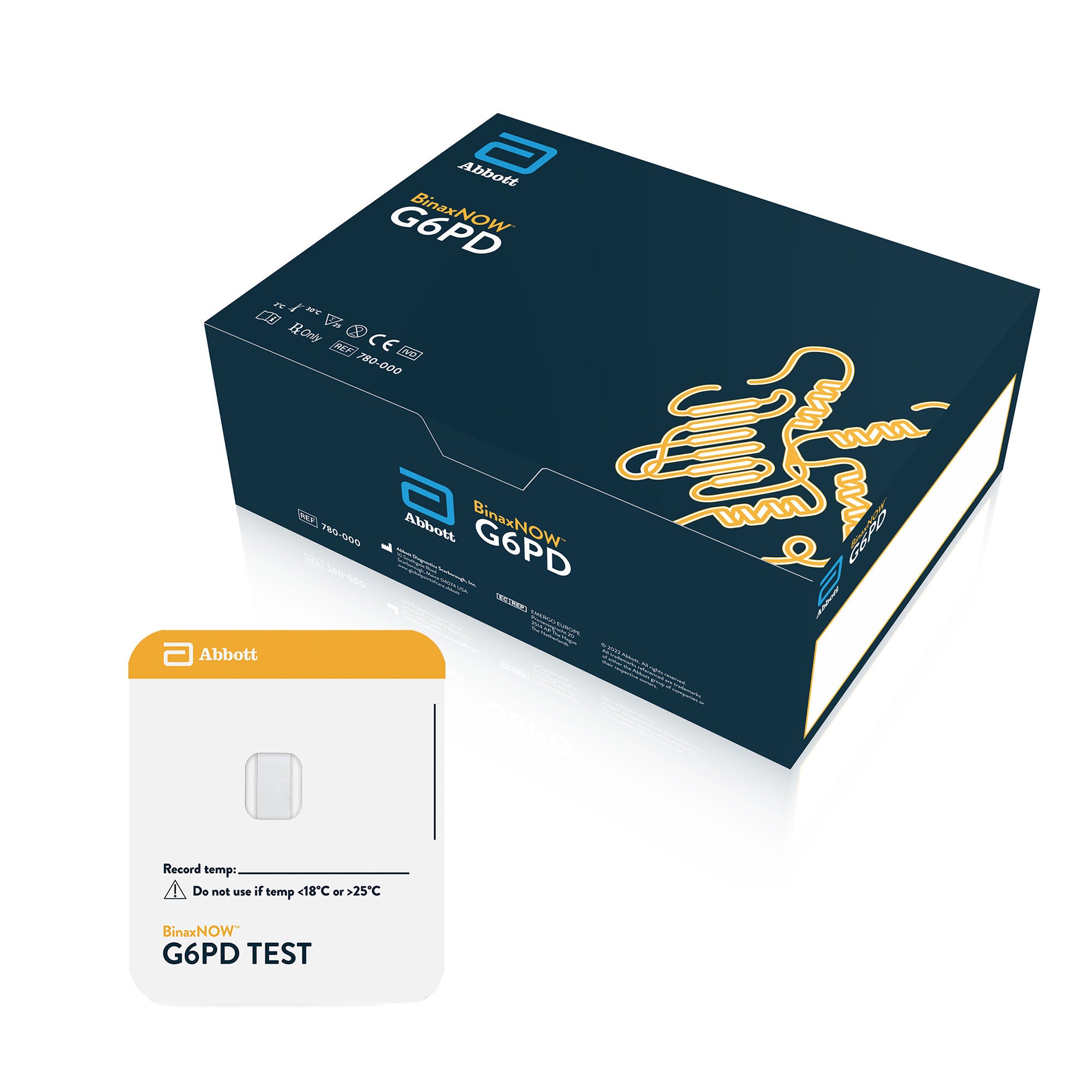 Abbott Rapid Dx North America LLC - 780000 Glucose Test Kit BinaxNOW™ G6PD (Glucose-6-Phosphate Dehydrogenase) 25 Tests CLIA Non-Waived