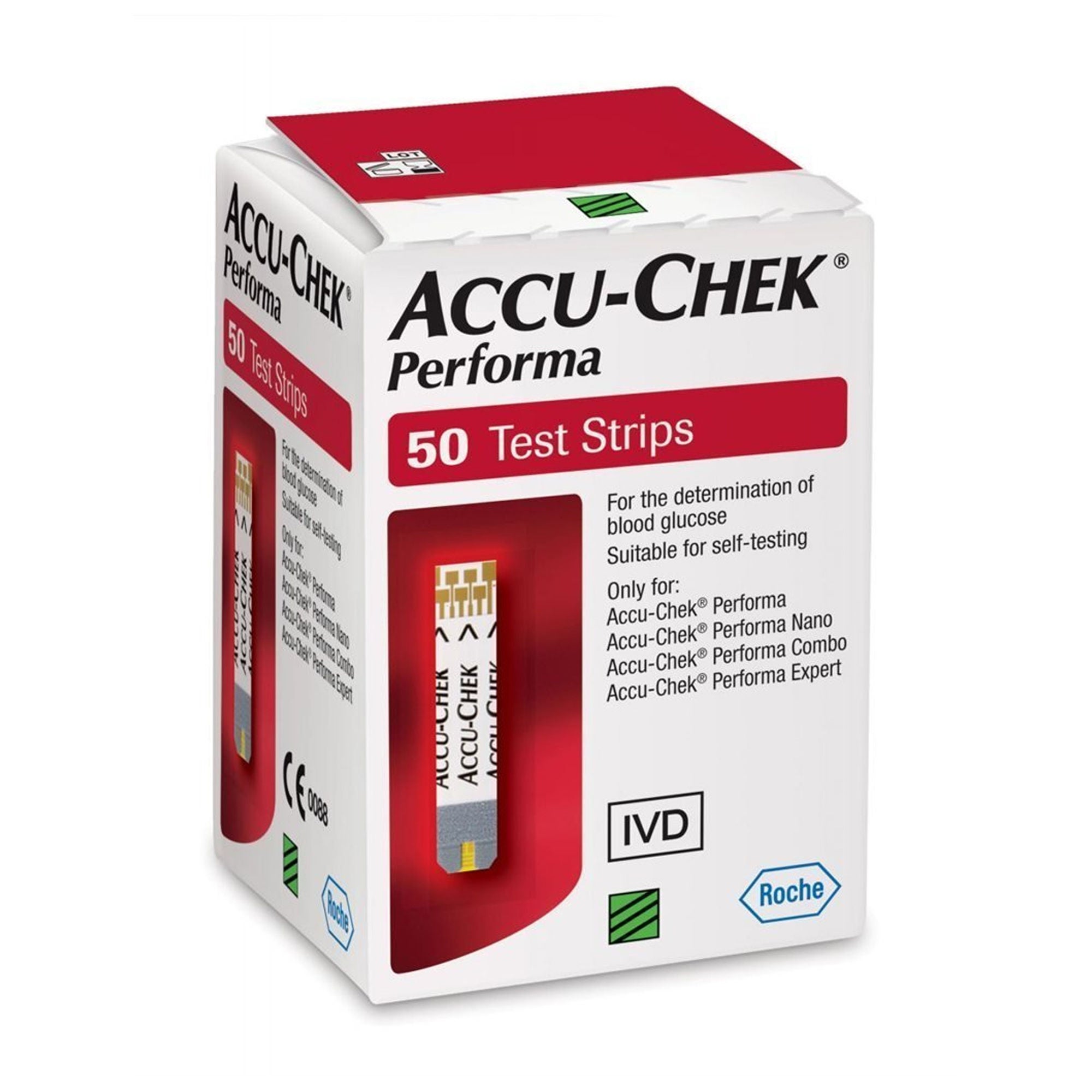 Roche Diagnostics - 07299702001 Blood Glucose Test Strips Accu-Chek® Performa 50 Strips per Pack For Accu-Chek® Performa Blood Glucose Meter